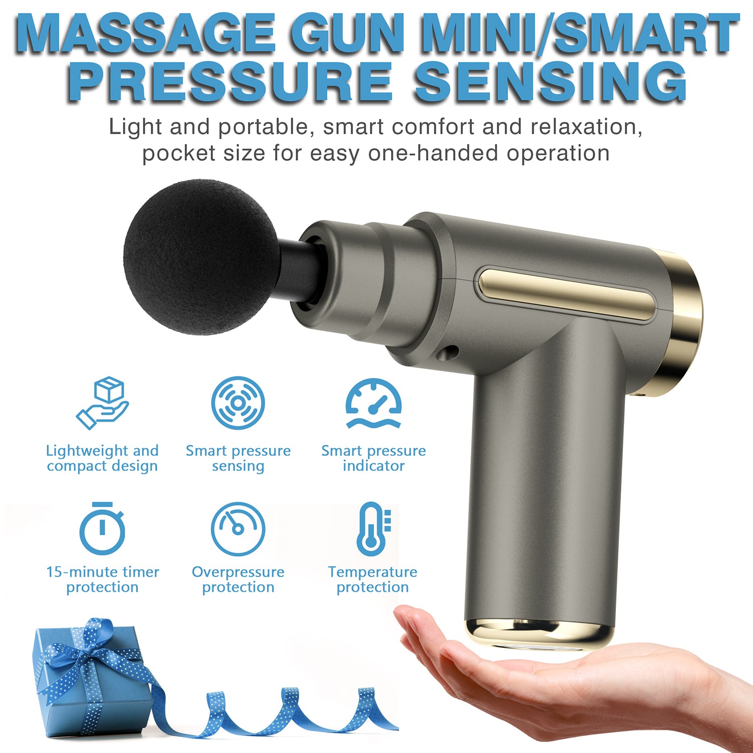 cotsoco Massage Gun Deep Tissue for Pain Relief with 4 Massage Heads & 6 Speeds, Electric Mini Handheld Body Massager for Any Pain Relief, Best Gifts for Dad and Mom(grey)