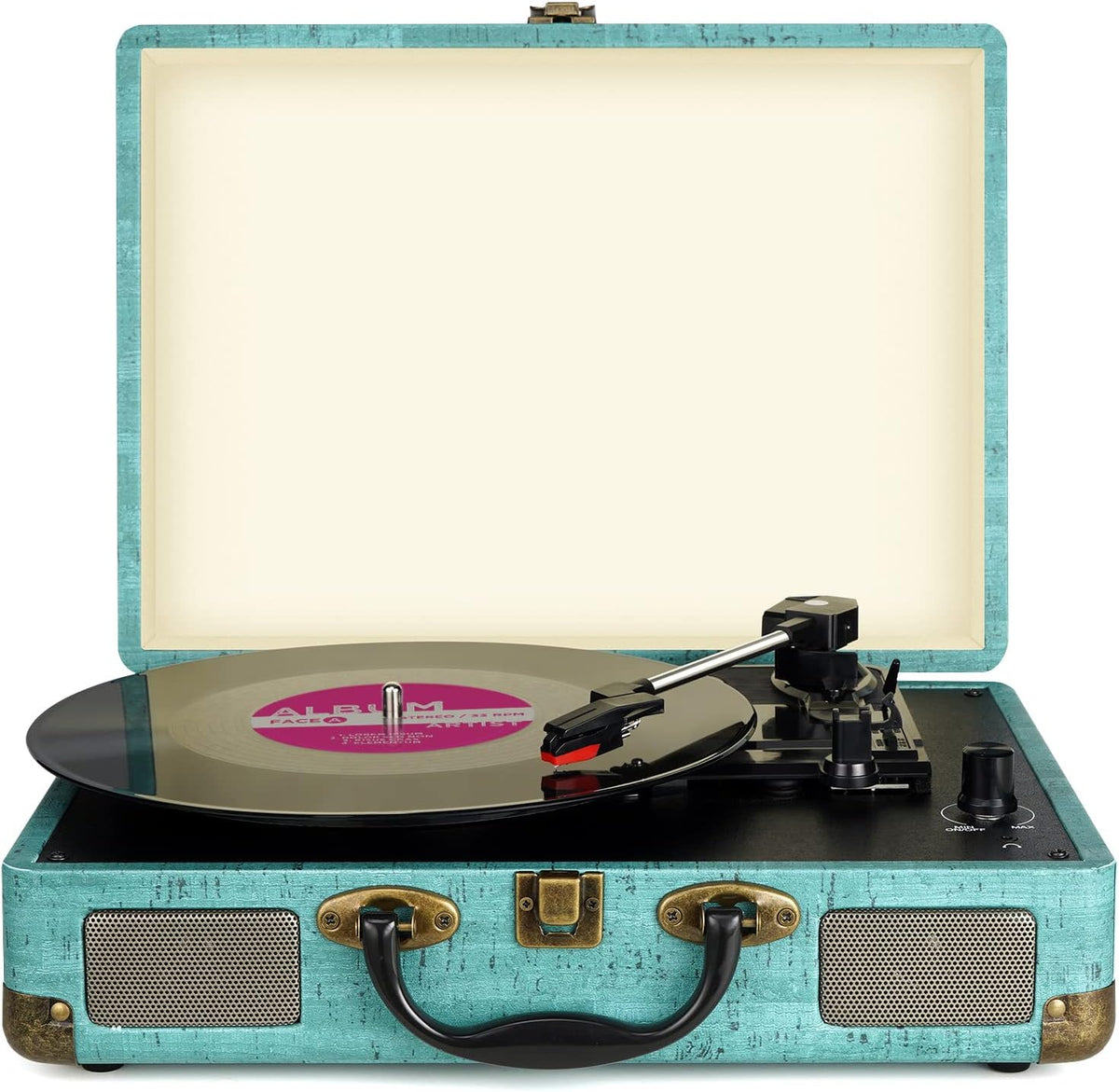 Vinyl Record Player, 3 Speeds (33 1/3, 45 and 78 RPM) Portable Stereo Turntable, with Built-in Speakers, Bluetooth, 3.5mm AUX-IN and Headphone Jack, RCA Line