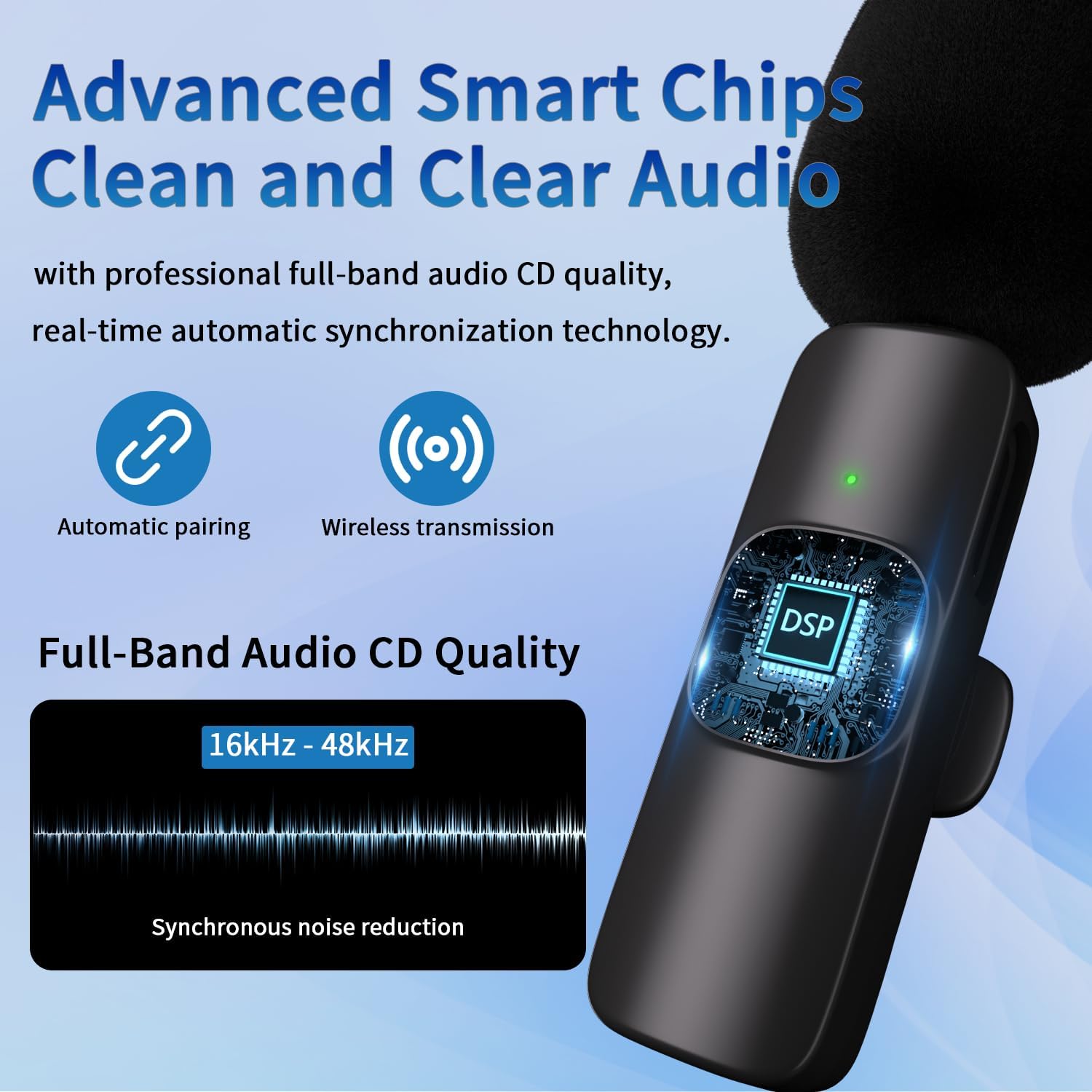 Professional Wireless Microphone for iPhone, iPad, Cordless Lavalier Lapel Omnidirectional Condenser Recording Mic for Video Recording