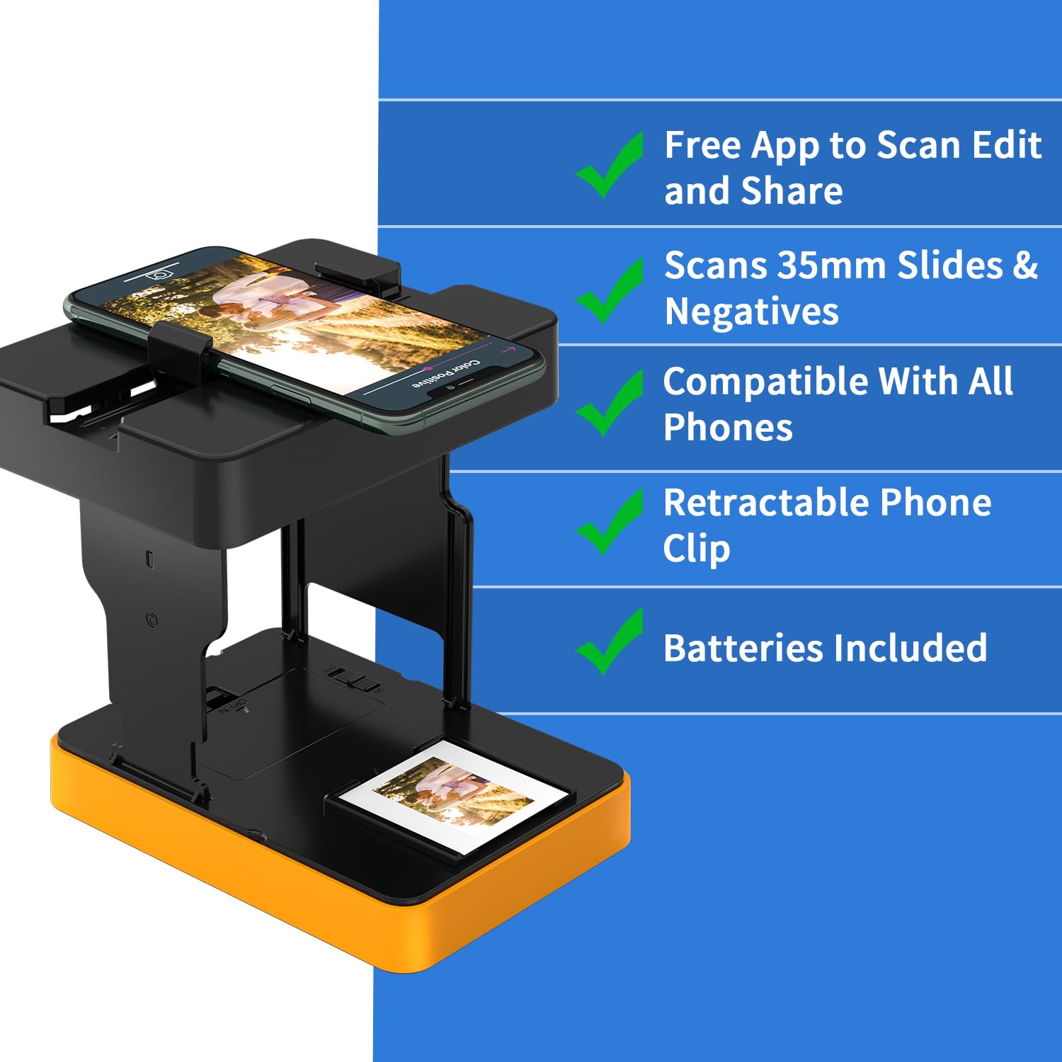 Mobile Film Scanner 35mm, Positive Slide & Negative Scanner Photo Scanner Converts 35mm Slides & Negatives to Digital Photos