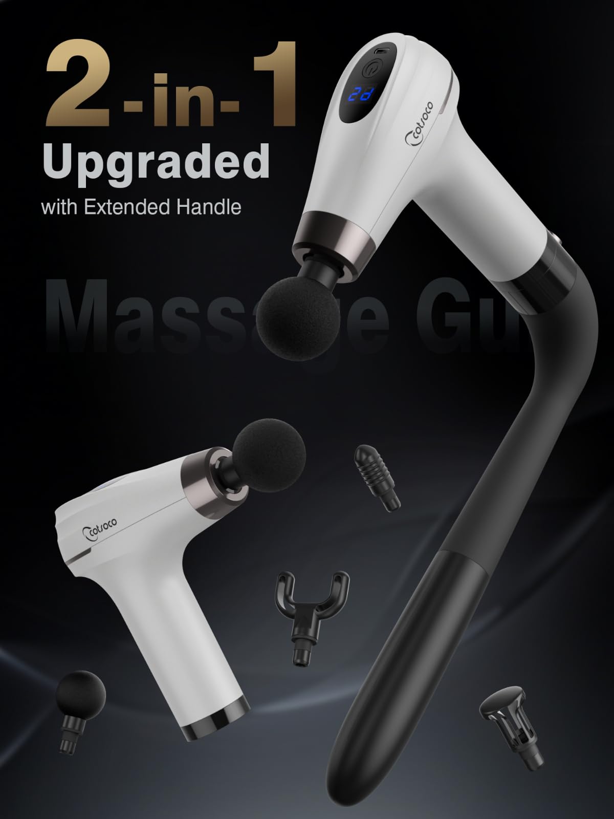 cotsoco Massage Gun with Upgraded Extension Handle, Percussion Deep Tissue Back Massager with 4 Massage Heads & 6 Speed Levels, Muscles/Neck/Shoulders/Waist/Legs Massager for Pain Relief, Gifts