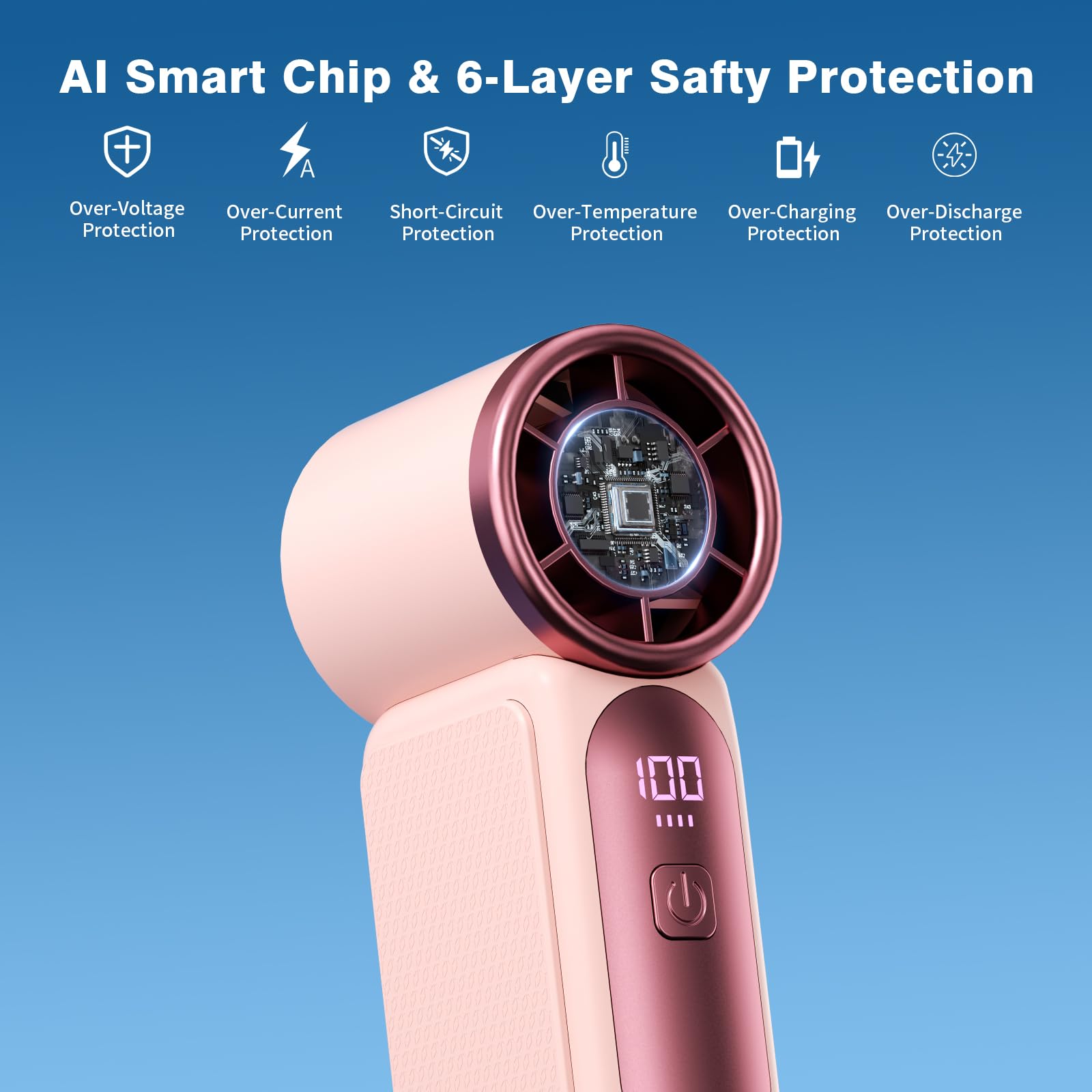Portable Handheld Mini Fan, Mini Portable Fan with 6 Speeds, 16920 RPM Turbo High Speed Airflow, USB Rechargeable Small Personal Fan with LED Display, Pocket Hand Fan for Travel Makeup Outdoor Office