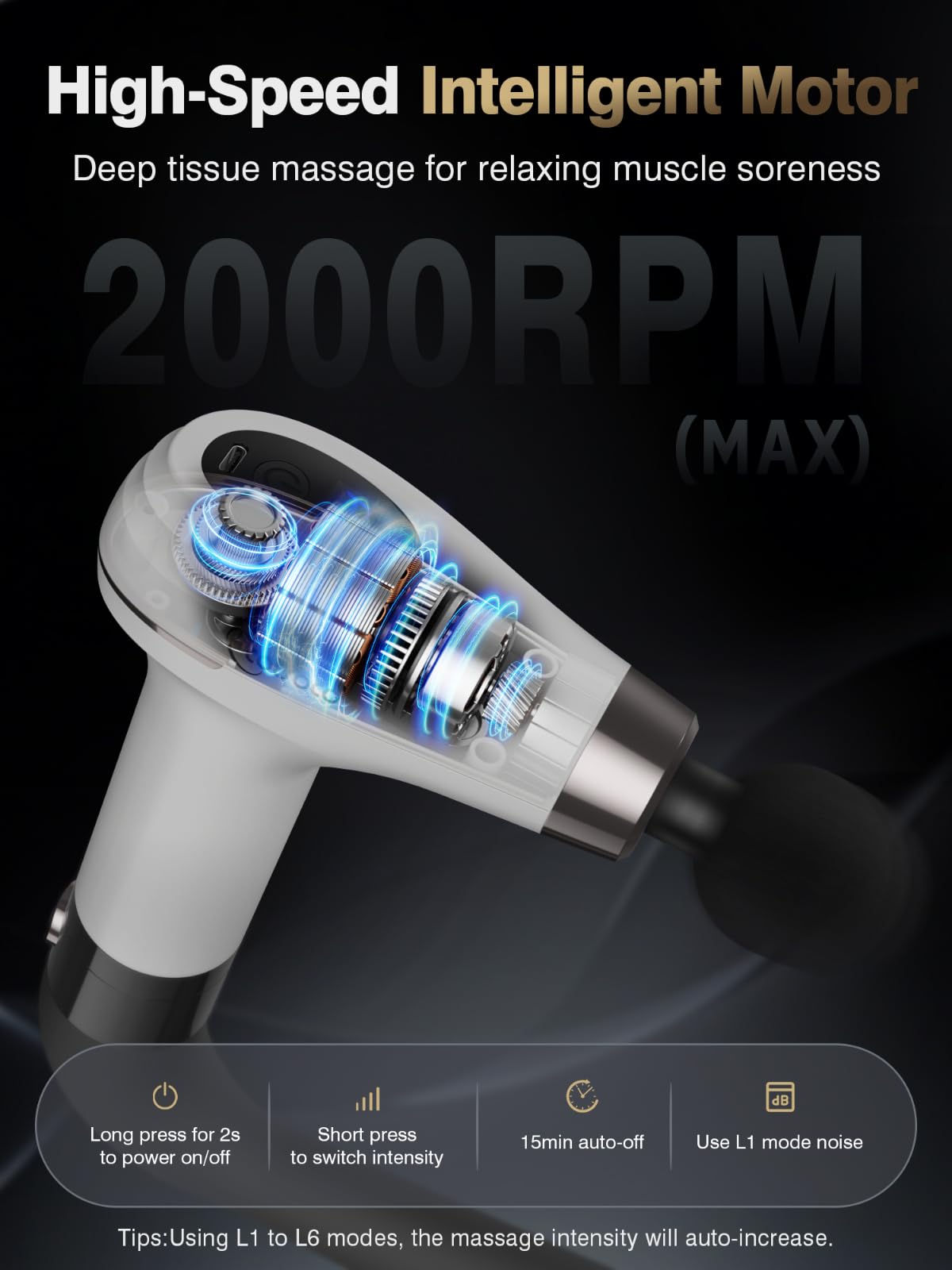 cotsoco Massage Gun with Upgraded Extension Handle, Percussion Deep Tissue Back Massager with 4 Massage Heads & 6 Speed Levels, Muscles/Neck/Shoulders/Waist/Legs Massager for Pain Relief, Gifts