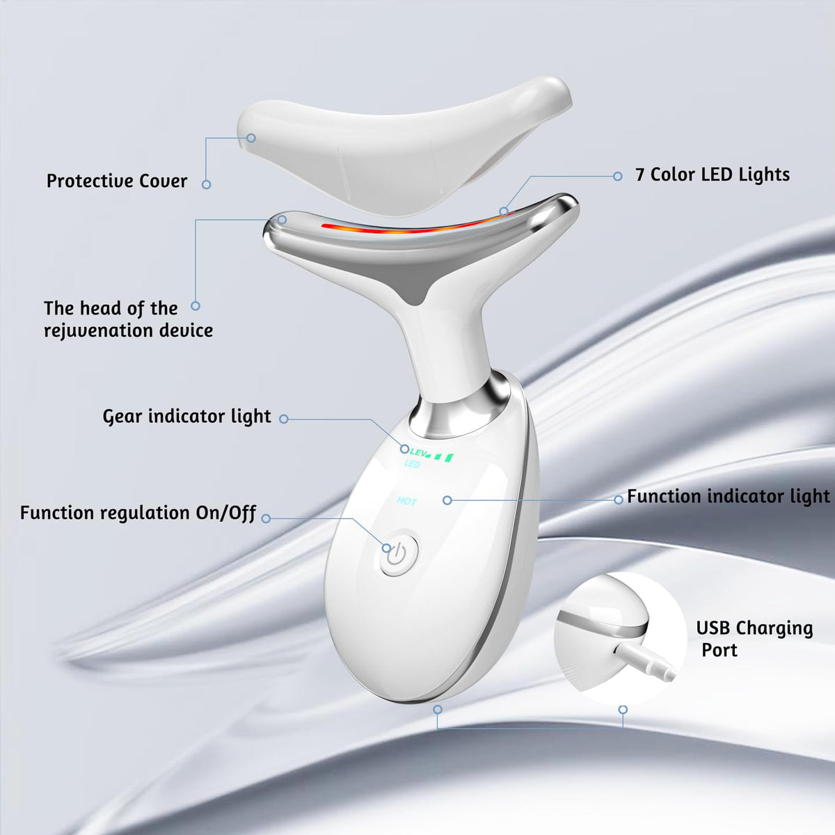 cotsoco Red-Light-Therapy-for-Face and Neck, Red Light Therapy Wand, 7 Color Led Face Neck Sculpting Tool for Skin Care, White-Gifts as special as Mom