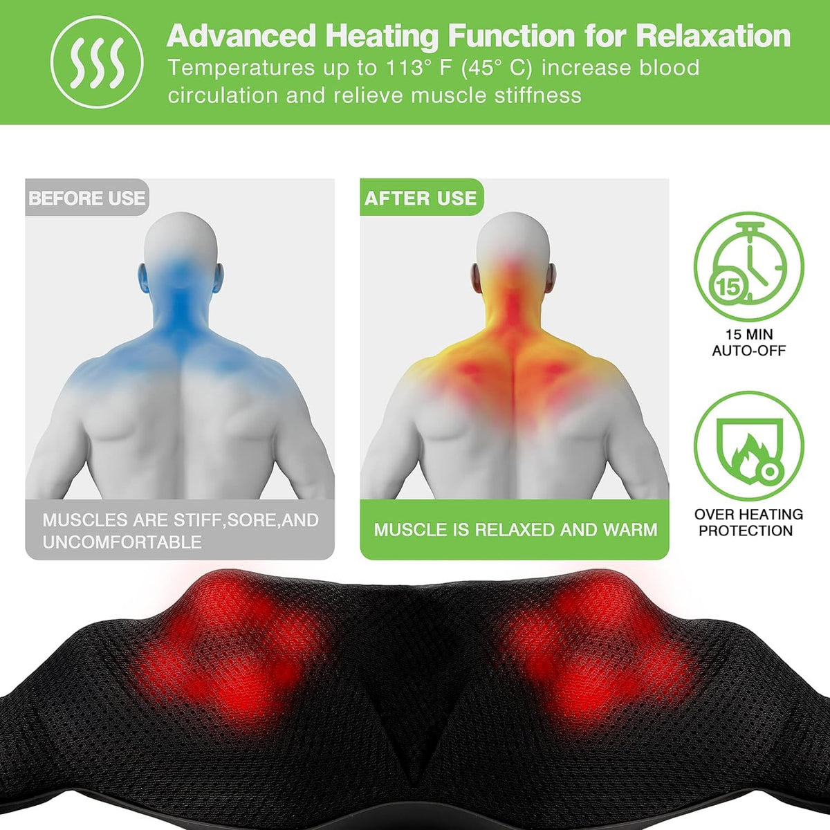 cotsoco Neck Massager, Shiatsu Neck and Back Massager with Heat for Pain Relief, Deep Tissue 3D Kneading Massage Pillow, Relaxation Gifts for Men and Women, Gifts for Dad, Elderly, Wife(Dark Gray)