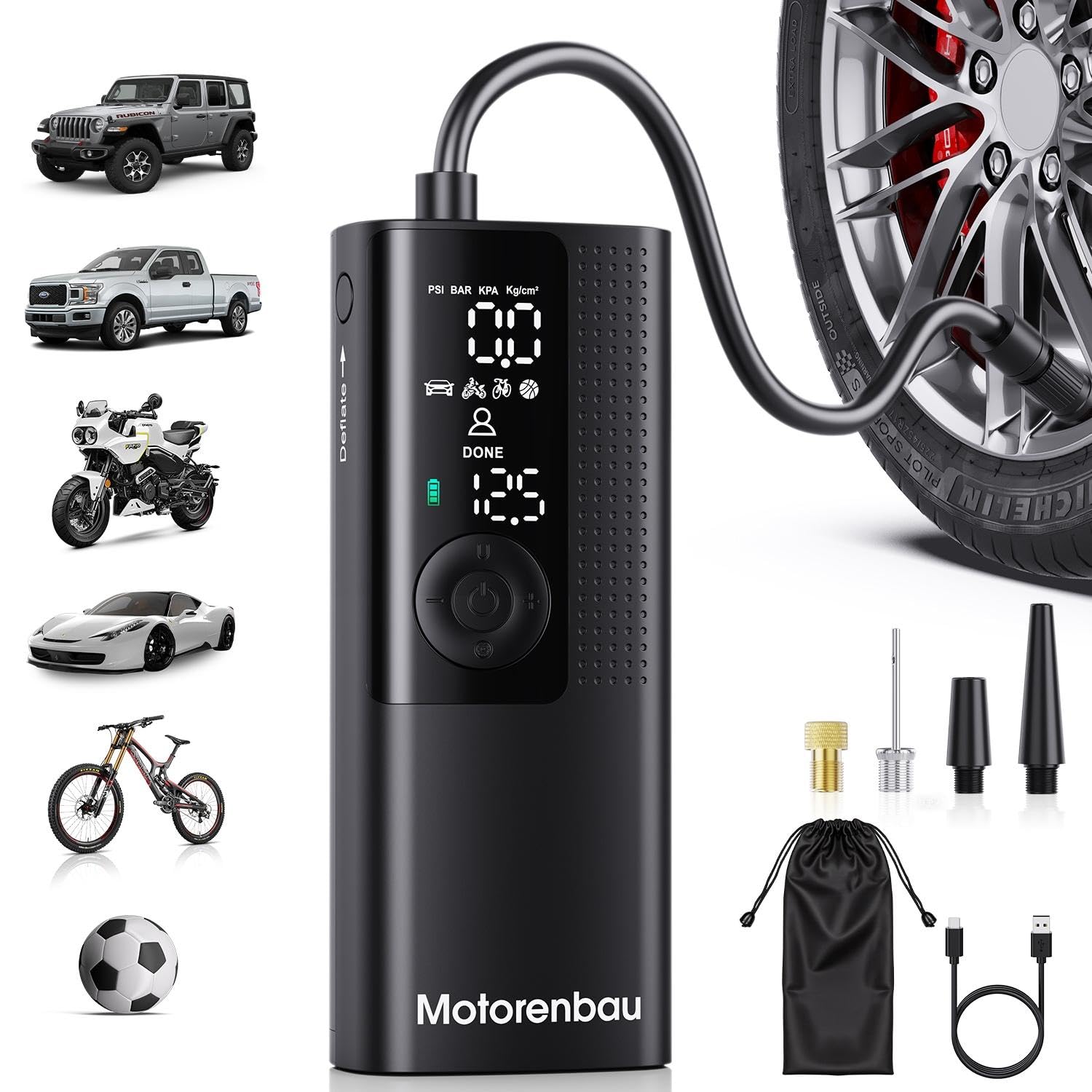 Tire Inflator Portable Air Compressor - Portable Cordless Mini Air Pump with Digital Pressure Gauge, 150PSI 3X Fast Inflation and Auto Shutoff Function Tires Pump for Cars