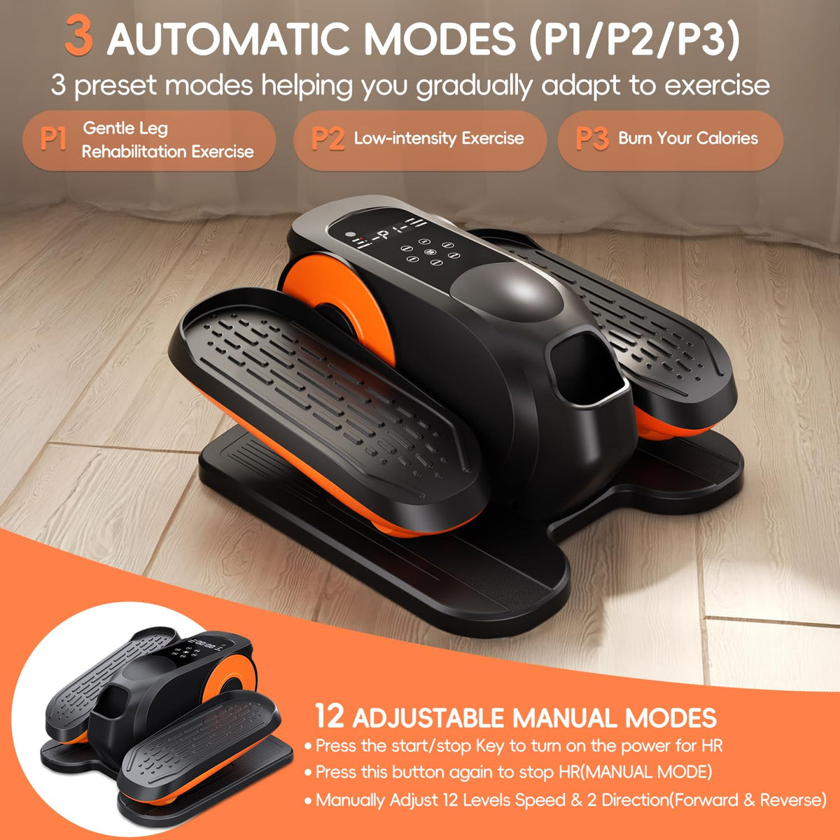 Mothers' Day Gifts from Daughter -Under Desk Elliptical Machine,Morelax Ellipse Leg Exerciser for Seniors,Quiet & Portable Mini Electric Seated Pedal Exerciser with Remote Control Without Battery & 12 Adjustable Speeds(Orange)
