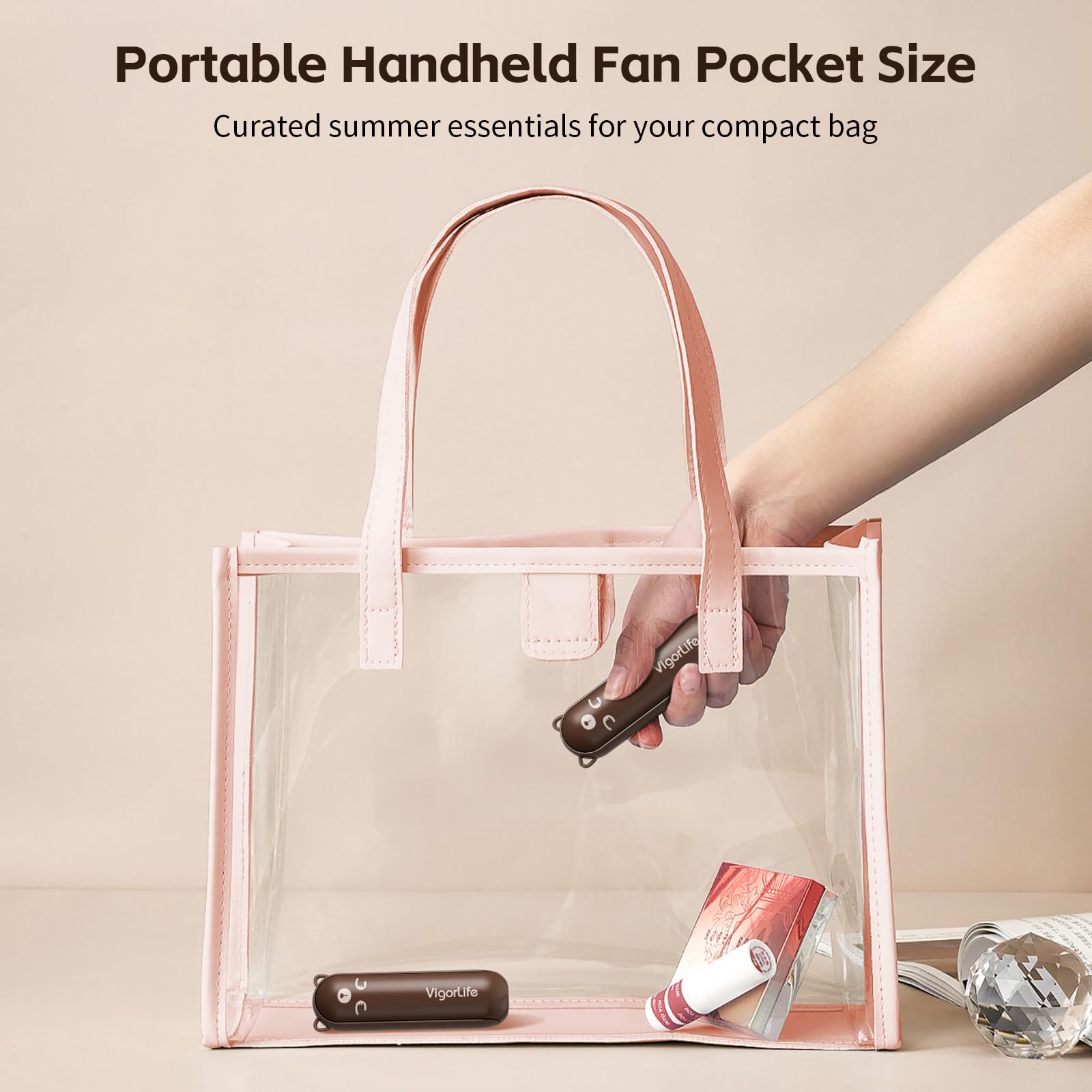 Morelax Portable Fan, Mini Handheld Fan with Power Bank, Cute USB Rechargeable Pocket Fan, Foldable Small Cooling Fan with LED Light, Personal Travel Fan,Summer,Beach Essentials,Summer Gift for Women