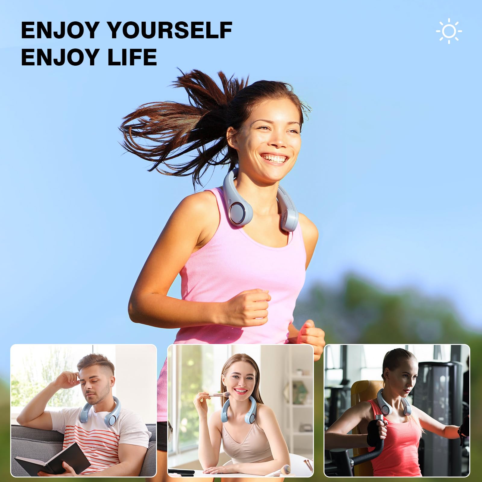 Morelax Neck Fan, USB Rechargeable Personal Fan,Hand Free Bladeless Portable Fans,4000 mAh, 3 Speeds,72 Air Faster softer 360° Cooling, Gift Suitable for Home, Office, Travel, Sports Light Blue