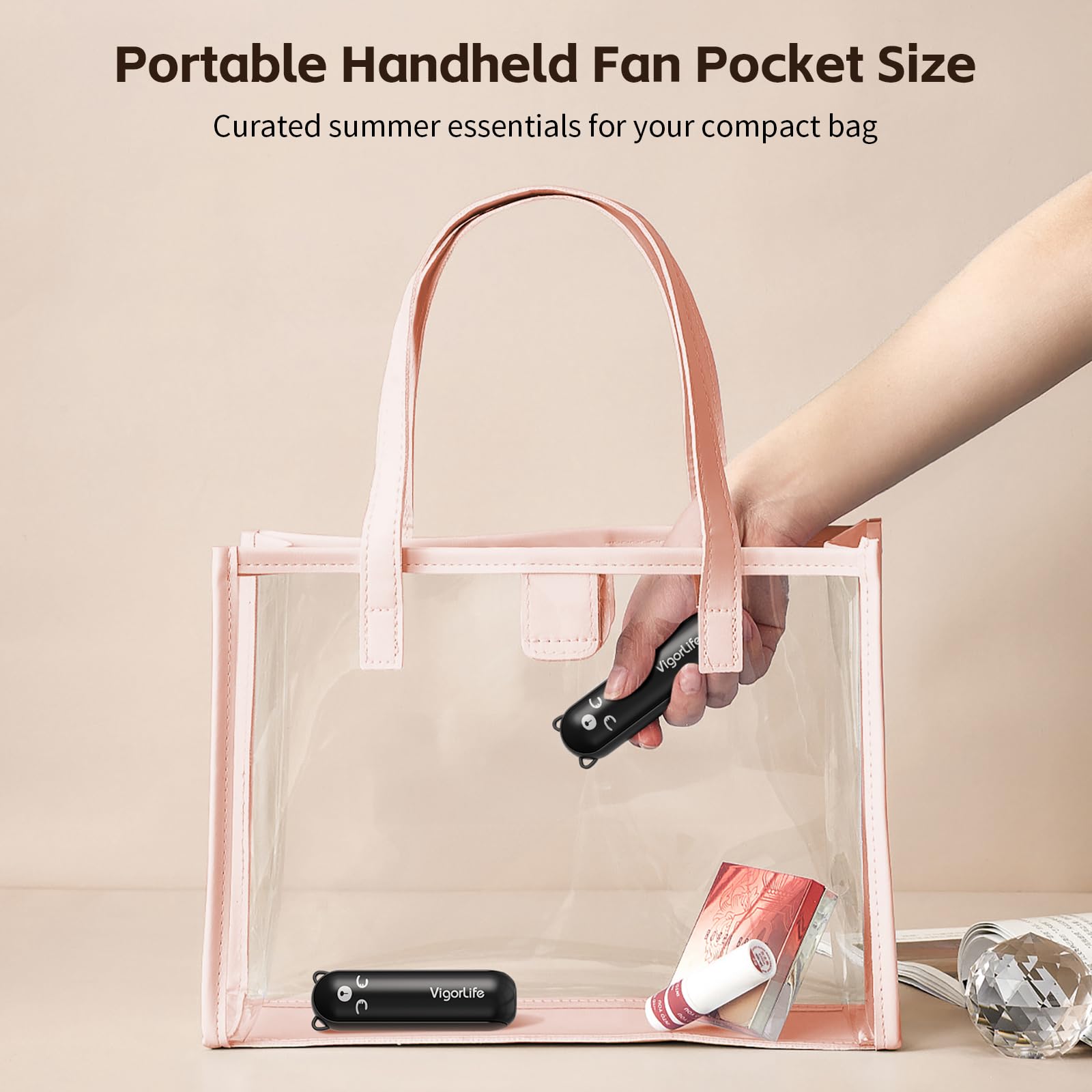 Morelax Portable Fan, Mini Handheld Fan with Power Bank, Cute USB Rechargeable Pocket Fan, Foldable Small Cooling Fan with LED Light, Personal Travel Fan,Summer,Beach Essentials,Summer Gift for Women