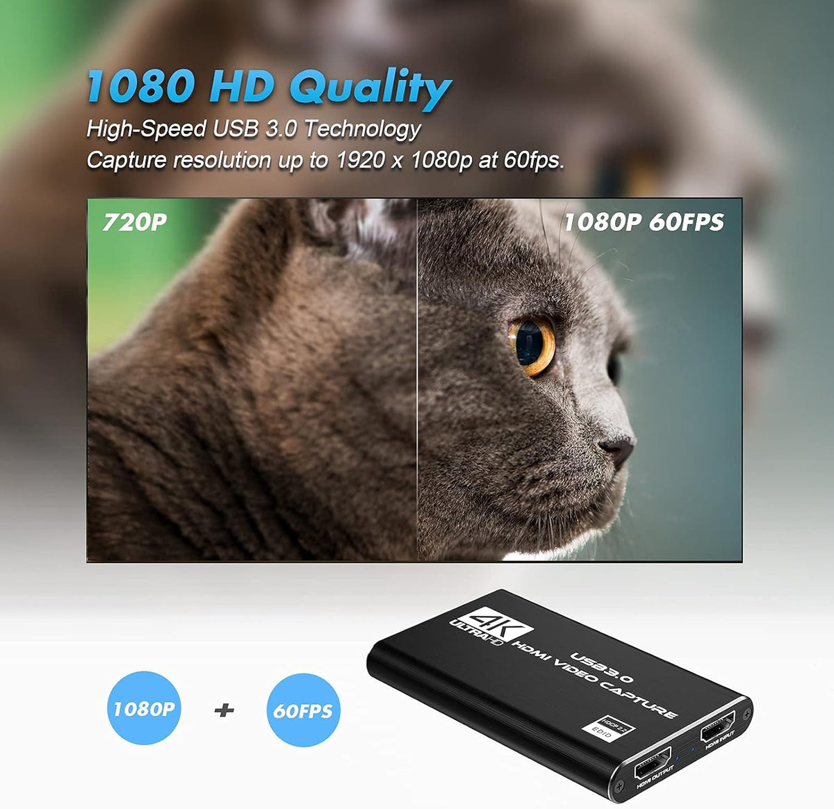 Capture Card, 4K HDMI Video Capture Card, Game Capture Card, 1080P 60FPS Video Capture Device, HDMI to USB 3.0 Capture Card for Streaming, Work with Camera/Xbox/PS4/PS5/PC/OBS