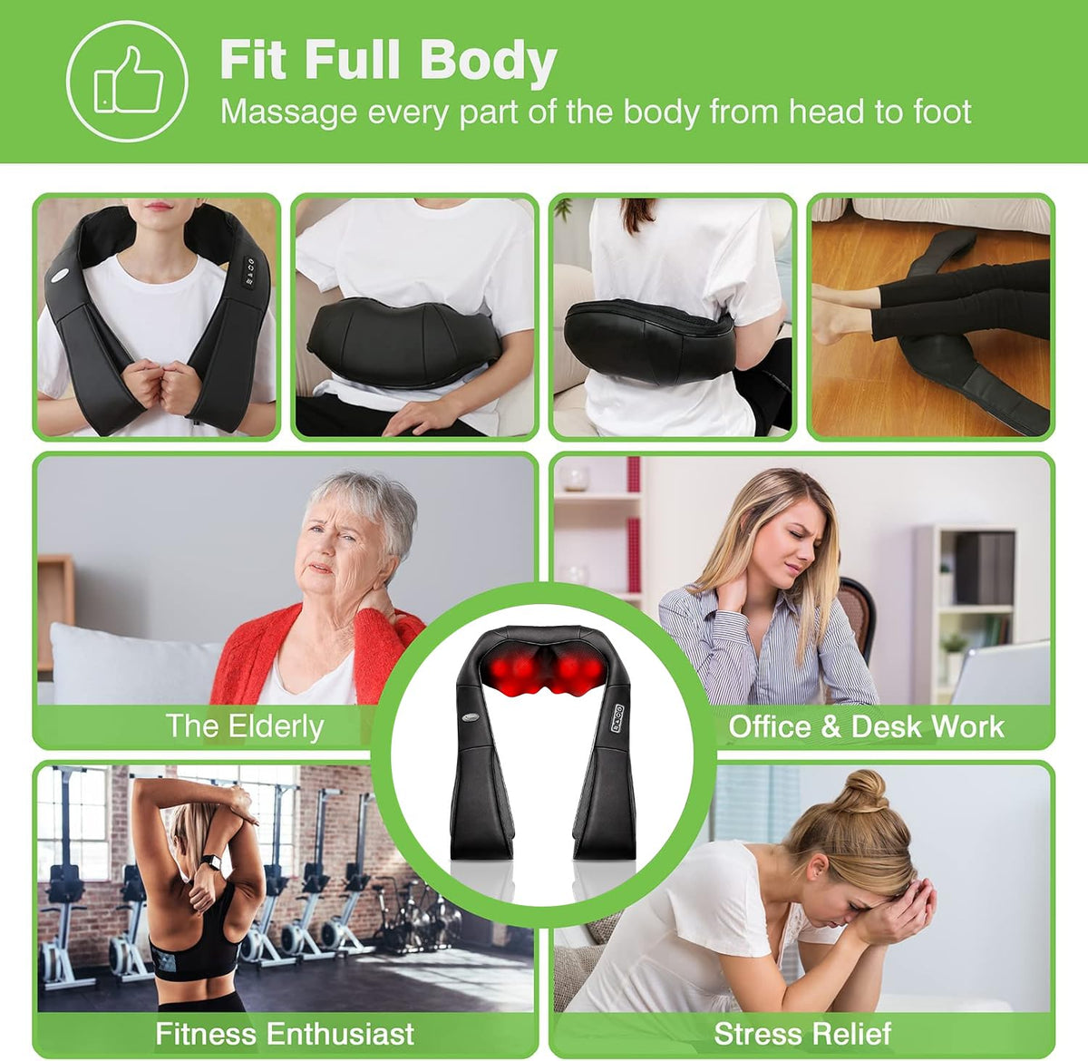 Cordless Shiatsu Neck and Shoulder Massager with Heat,Portable Massagers for Neck and Back,3D Deep Tissue Kneading Back Massager for Muscle Pain Relief,Perfect Gifts for Mom
