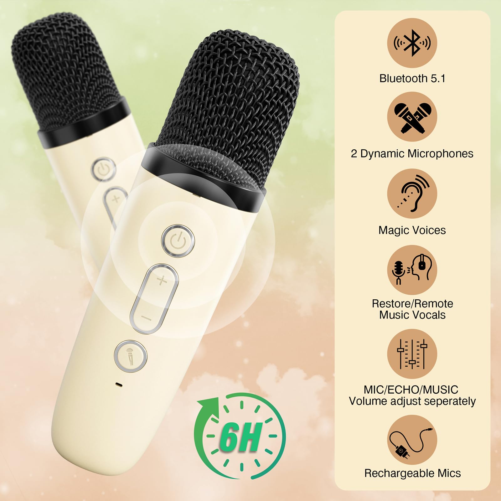 Wireless Portable Bluetooth Karaoke Machine for Kids Adults(off-White)