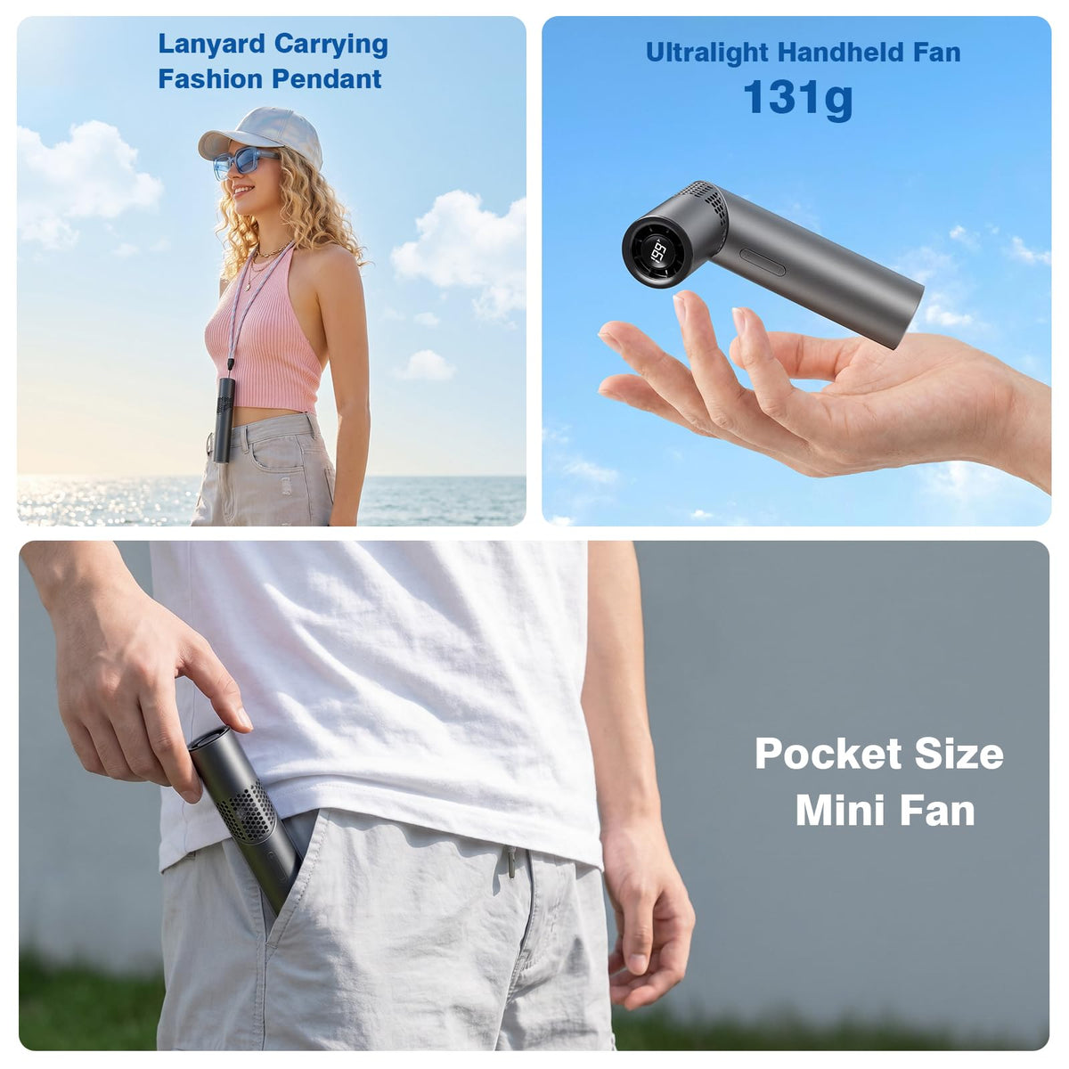 Hand Held Fan, 199-Speed Turbo Fan Portable Mini Fan Rechargeable, 90° Foldable Desk Fan w/ 3000mAh Battery, LED Display Small Pocket for Travel Outdoor Office Camp, Summer Gift for Women Men, Grey