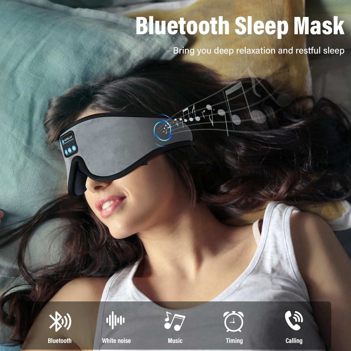 Sleep Mask with Bluetooth Headphones,3D Sleep Mask Wireless Music Eye Mask for Side/Supine Sleepers, with Slim Stereo Speakers,Bluetooth Sleep Headphones,Perfect for Sleeping,Gifts for Women/Men Grey