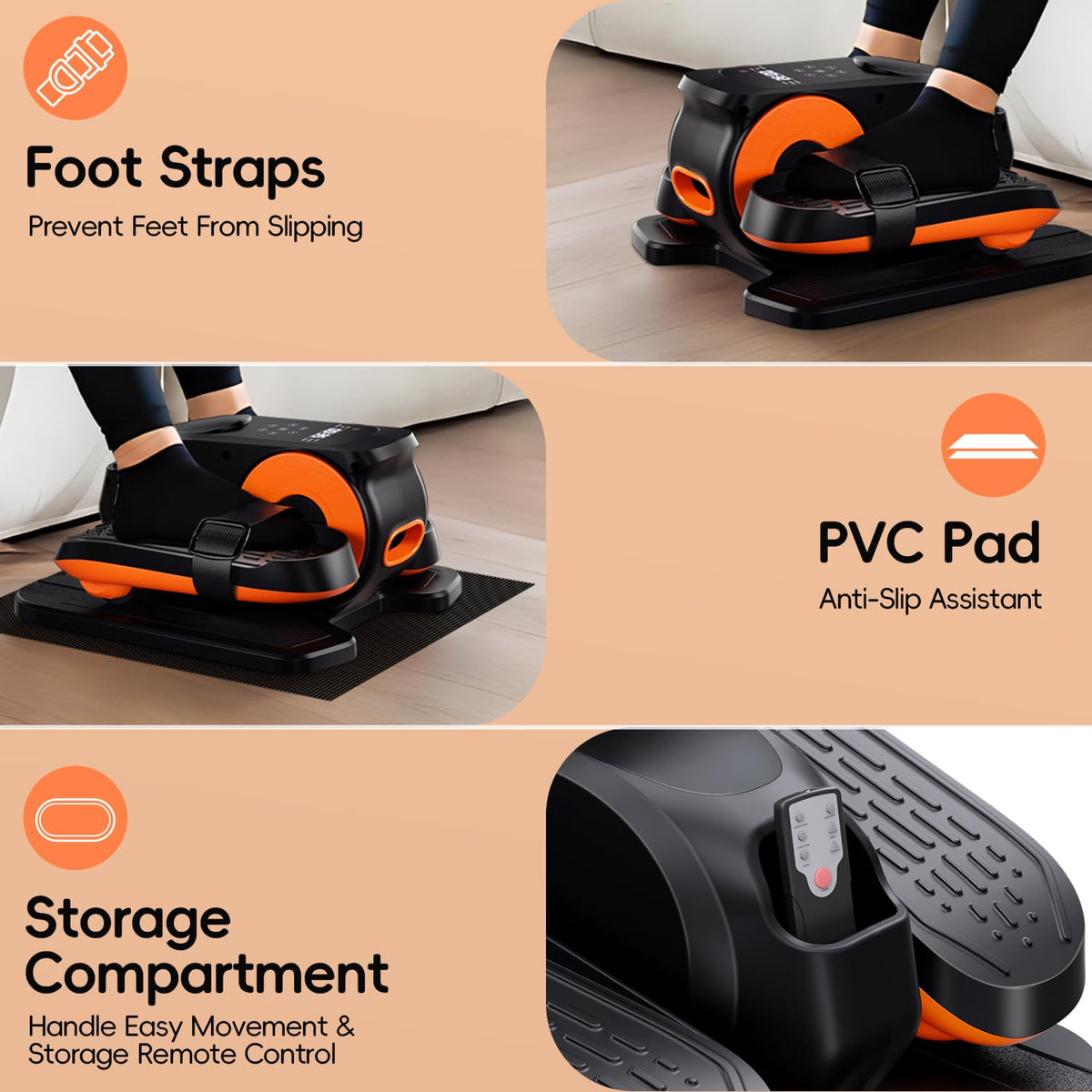 Mothers' Day Gifts from Daughter -Under Desk Elliptical Machine,Morelax Ellipse Leg Exerciser for Seniors,Quiet & Portable Mini Electric Seated Pedal Exerciser with Remote Control Without Battery & 12 Adjustable Speeds(Orange)