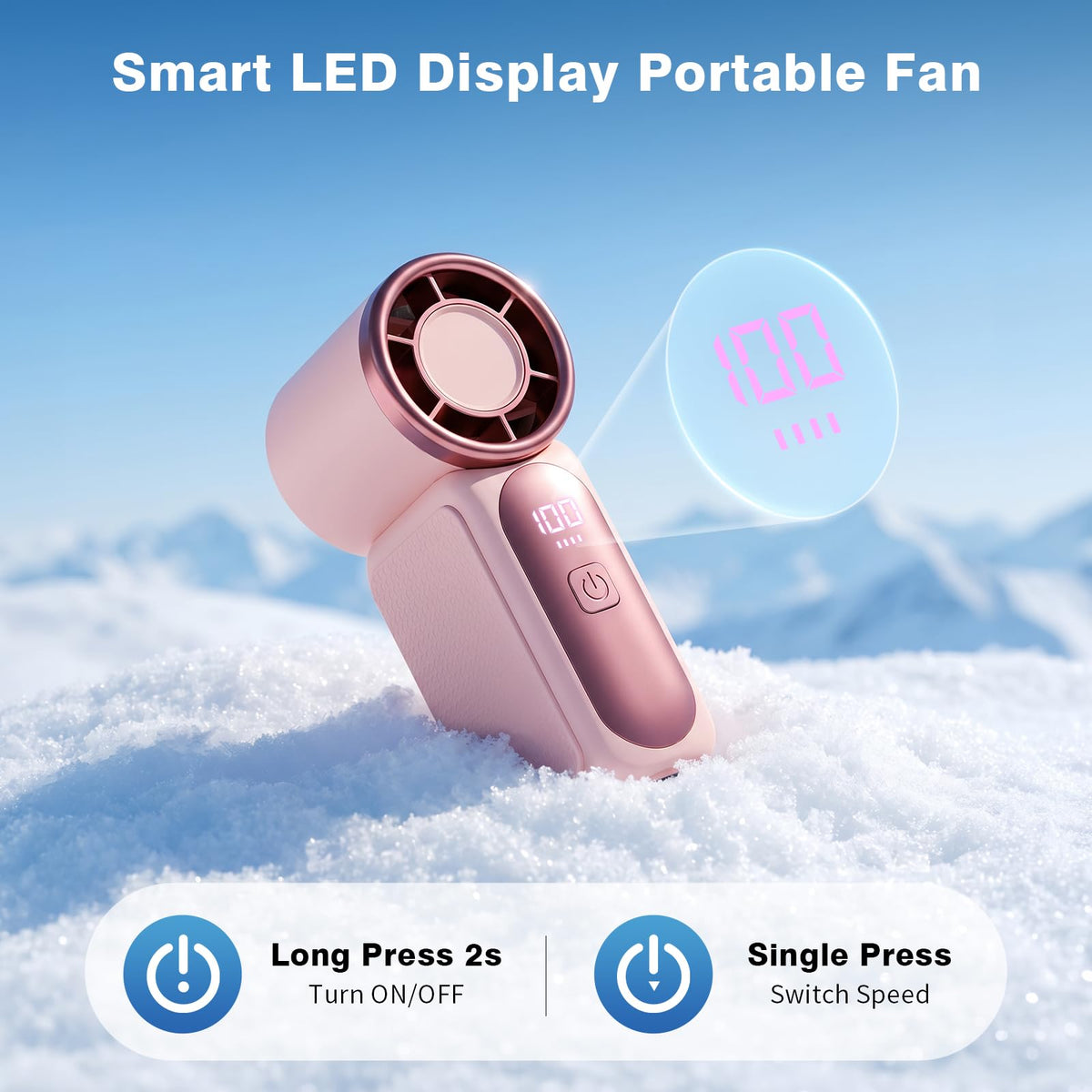 Portable Handheld Mini Fan, Mini Portable Fan with 6 Speeds, 16920 RPM Turbo High Speed Airflow, USB Rechargeable Small Personal Fan with LED Display, Pocket Hand Fan for Travel Makeup Outdoor Office