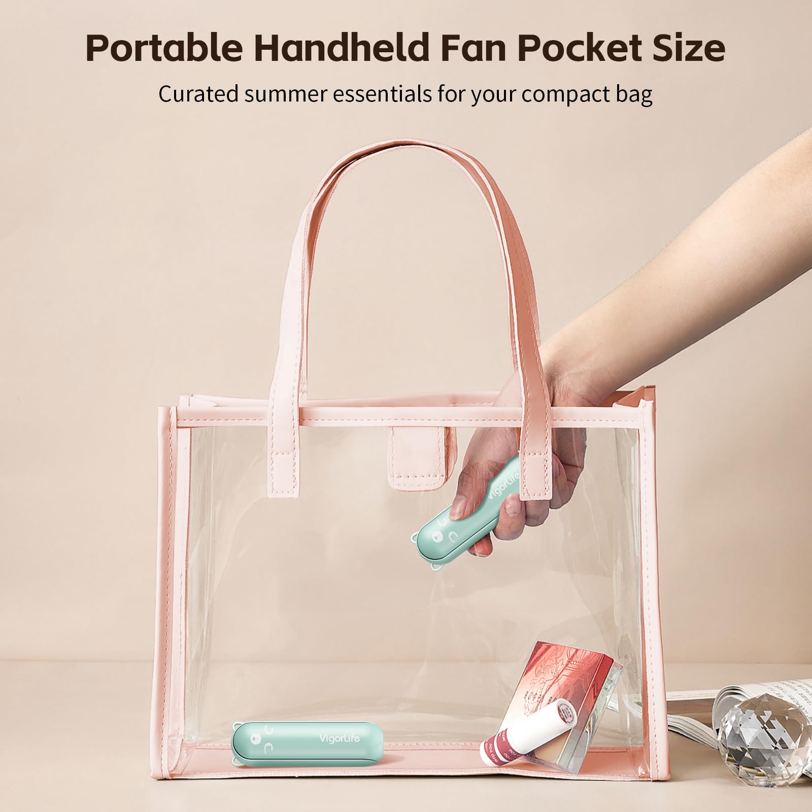 Morelax Portable Fan, Mini Handheld Fan with Power Bank, Cute USB Rechargeable Pocket Fan, Foldable Small Cooling Fan with LED Light, Personal Travel Fan,Summer,Beach Essentials,Summer Gift for Women