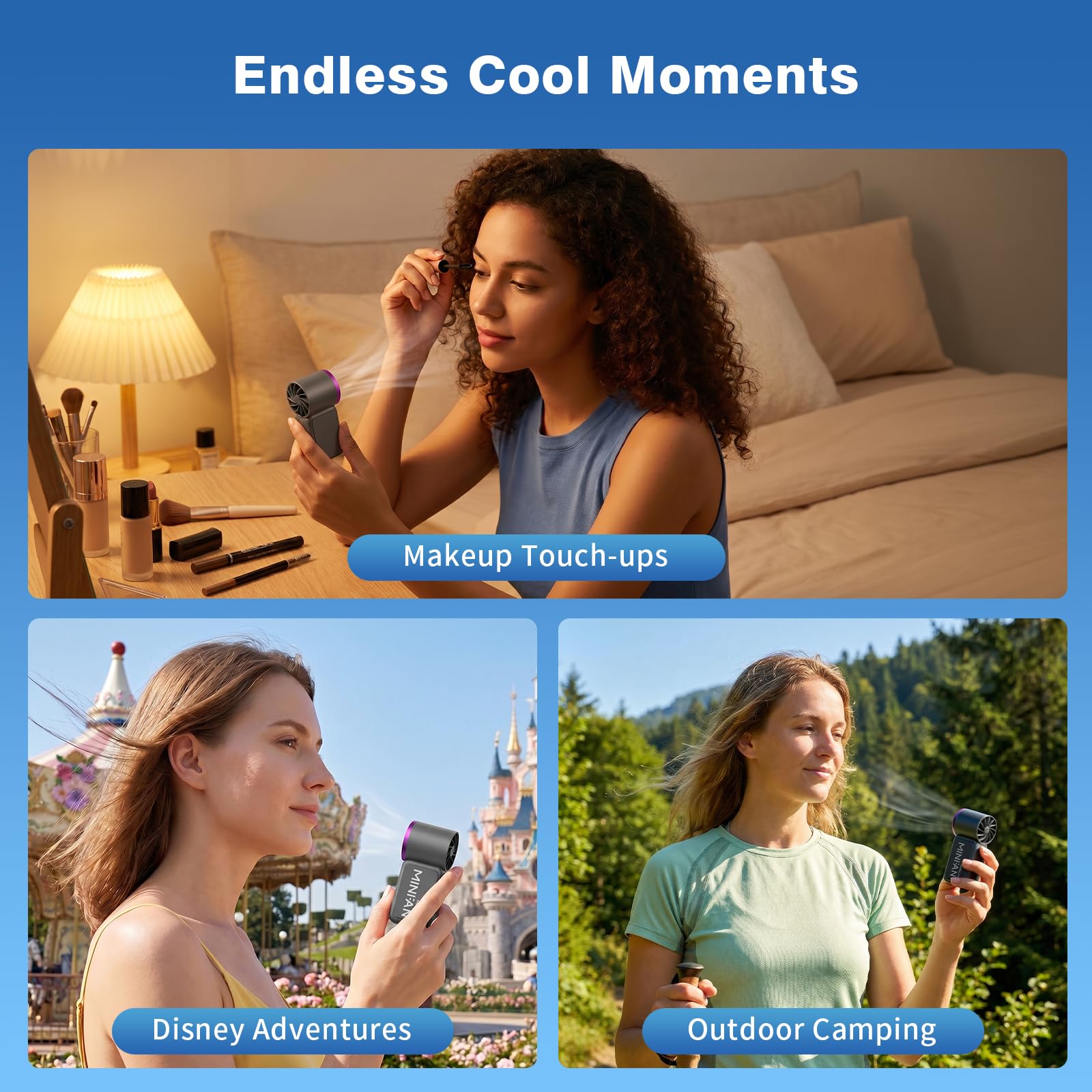 Portable Handheld Mini Fan, Mini Portable Fan with 6 Speeds, 16920 RPM Turbo High Speed Airflow, USB Rechargeable Small Personal Fan with LED Display, Pocket Hand Fan for Travel Makeup Outdoor Office