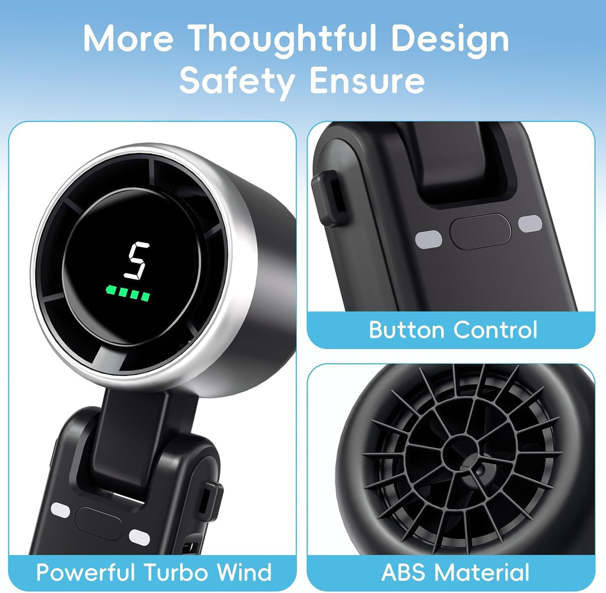 Morelax Personal Handheld Fan,High-Speed Turbo Fans,5-Speed with LED Display,Powerful Motor,4000mAh,USB Rechargeable Portable Cooling Fan for Outdoor Activities,Travel,Working,Black