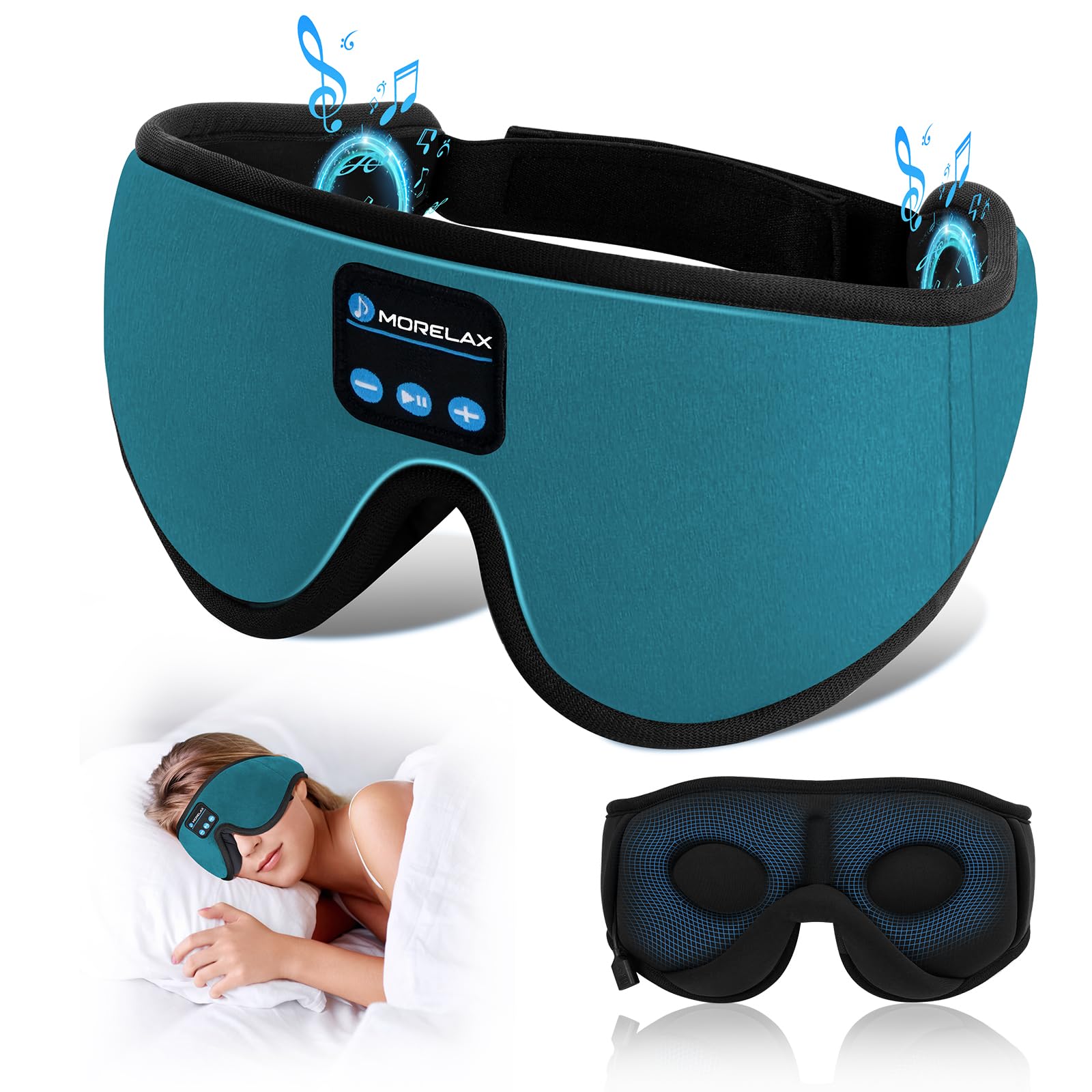 Sleep Mask with Bluetooth Headphones, 3D Sleep Mask Wireless Music Eye Mask for Sleeping Side/Back Sleepers Sleep Headphones Gift (Turquoise)