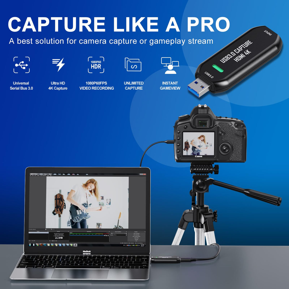 Cam Link 4K, USB 3.0 HDMI Capture Card, Stream and Record in 2K50 or 1080P 60FPS