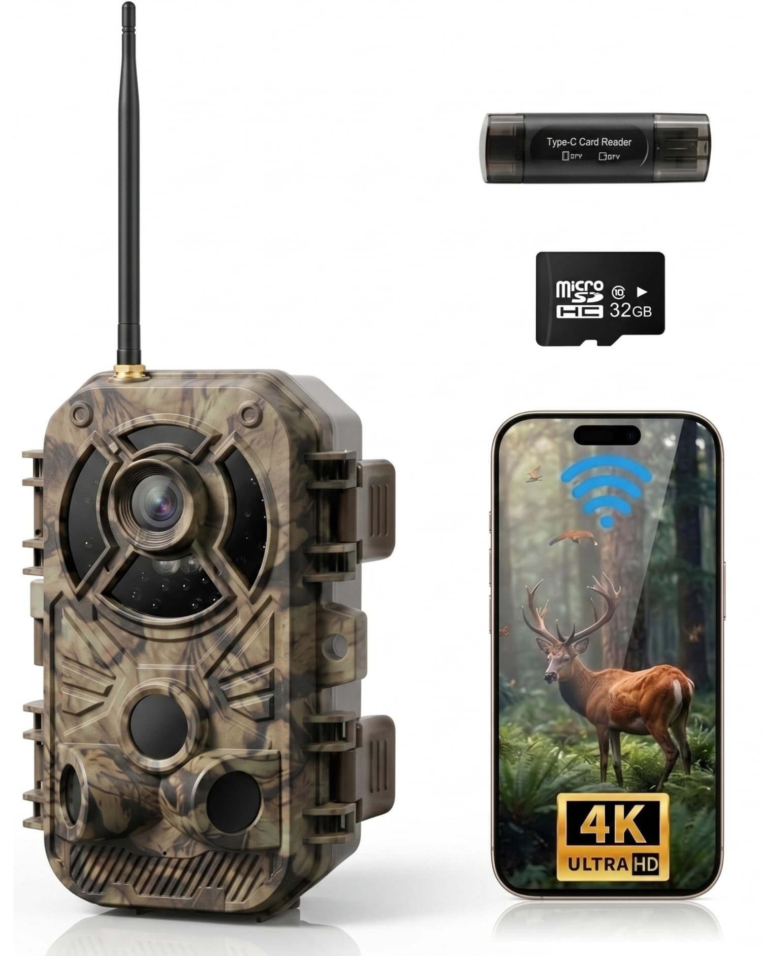 Digitgarden WiFi Trail Camera 4K 48MP, Night Vision Game Camera for Wildlife Hunting, 0.1s Trigger IP66 Waterproof (32GB Card Included)