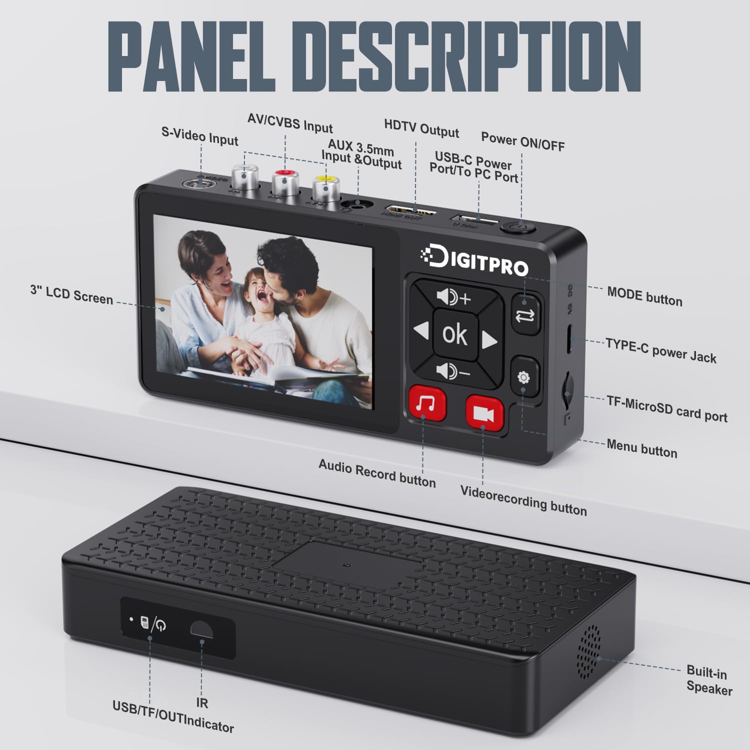VHS to Digital Converter 2.0, HD Video to Digital Converter Recorder with Remote, Convert Record Analog Video Audio from VHS/VCR, DVR/DVD/Hi8/Mini DV Players/Camcorder to Digital(Players Needed)