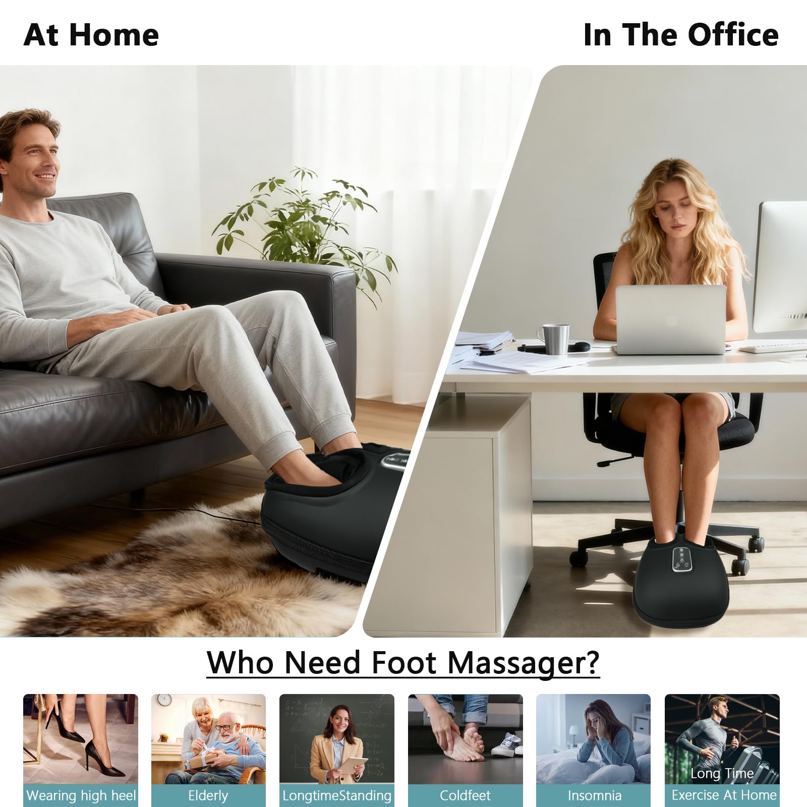 cotsoco Shiatsu Foot Massager with Heat, Deep Kneading Therapy Air Compression, Foot Massage Improve Blood Circulation Feet Massager Wellness Soothing Pain Relief, Gifts for Men Women