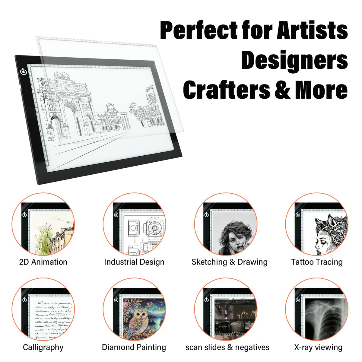 A4 Light Box for Tracing – Ultra-Thin LED Light Table with Adjustable Brightness, USB Powered Light Board for Kids, Artists, Tattoo Transfer, Drawing, Sketching, Stenciling & Art Projects