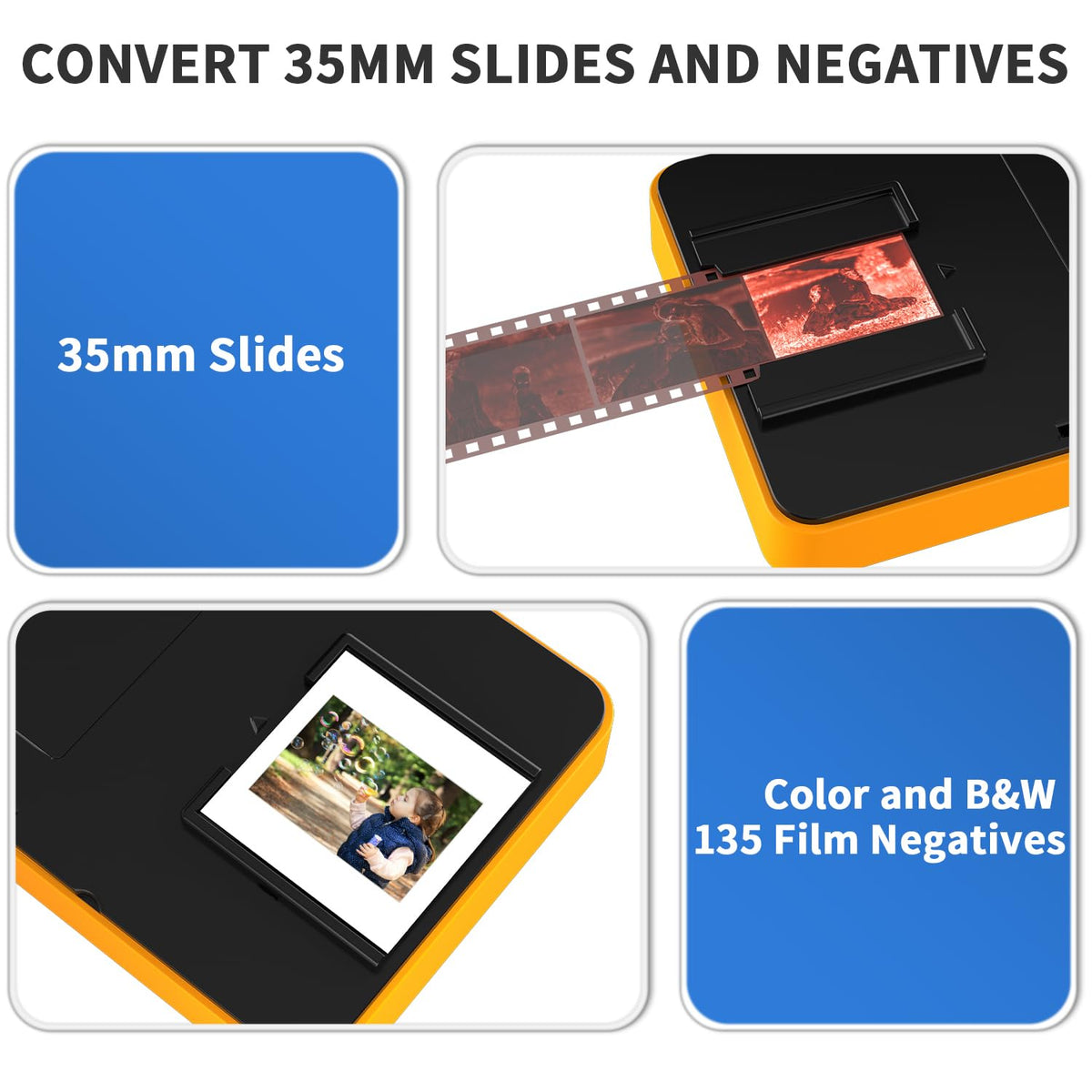 Mobile Film Scanner 35mm, Positive Slide & Negative Scanner Photo Scanner Converts 35mm Slides & Negatives to Digital Photos