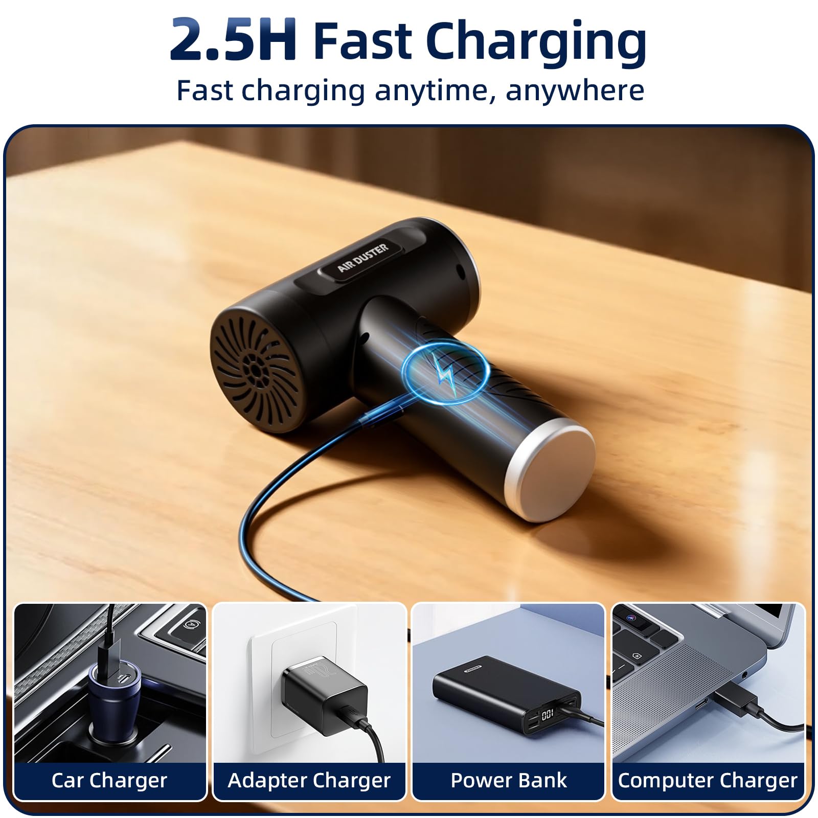 Compressed Air Duster, 100000RPM Super Power Electric Air Duster with LED Light, 3-Gear Adjustable Rechargeable Cordless Air Blower for Keyboard Car House Electric Devices Cleaning Outdoor