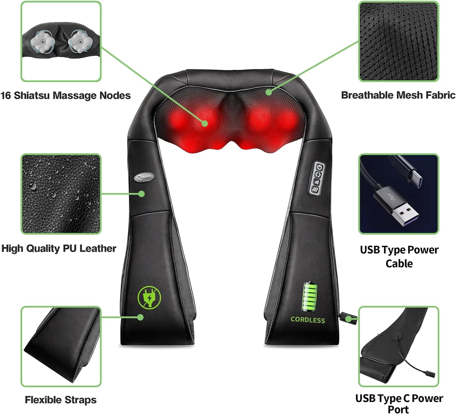 Cordless Shiatsu Neck and Shoulder Massager with Heat,Portable Massagers for Neck and Back,3D Deep Tissue Kneading Back Massager for Muscle Pain Relief,Perfect Gifts for Mom