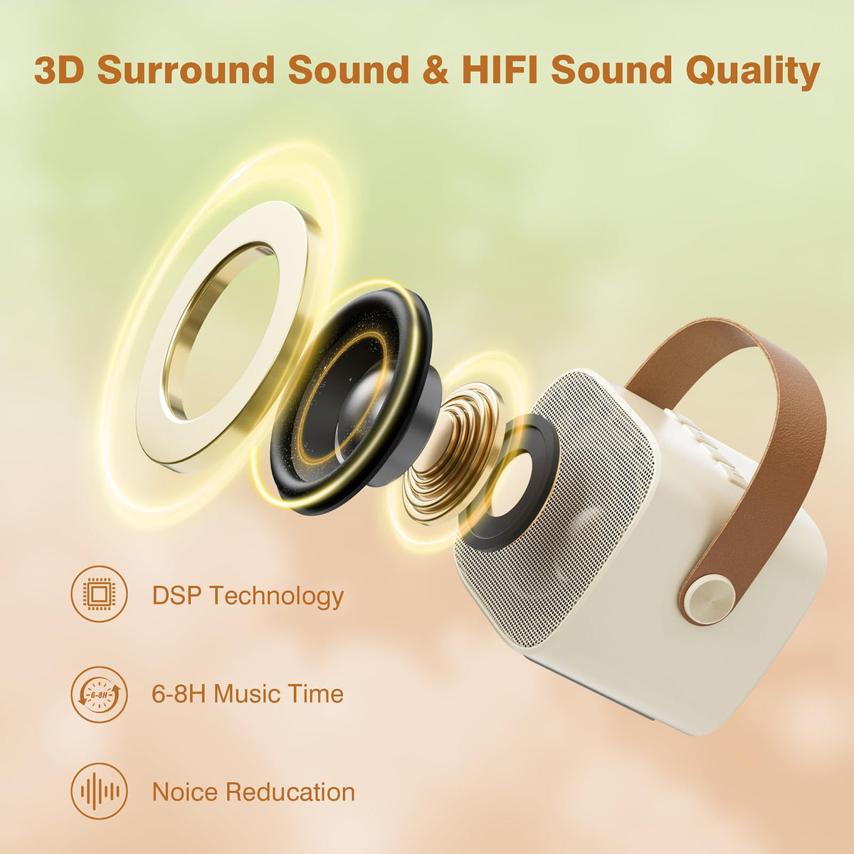 Wireless Portable Bluetooth Karaoke Machine for Kids Adults(off-White)