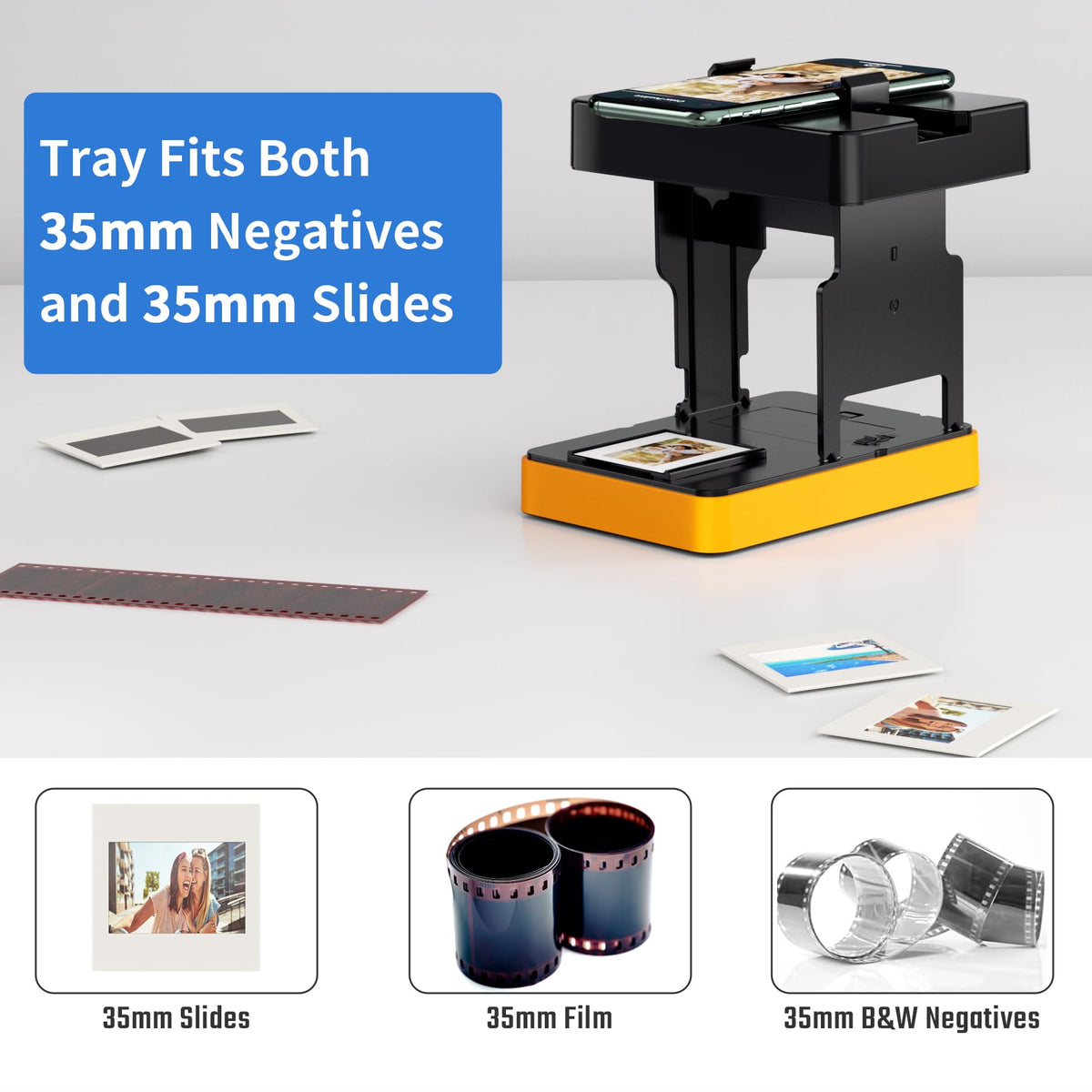 Mobile Film Scanner 35mm, Positive Slide & Negative Scanner Photo Scanner Converts 35mm Slides & Negatives to Digital Photos