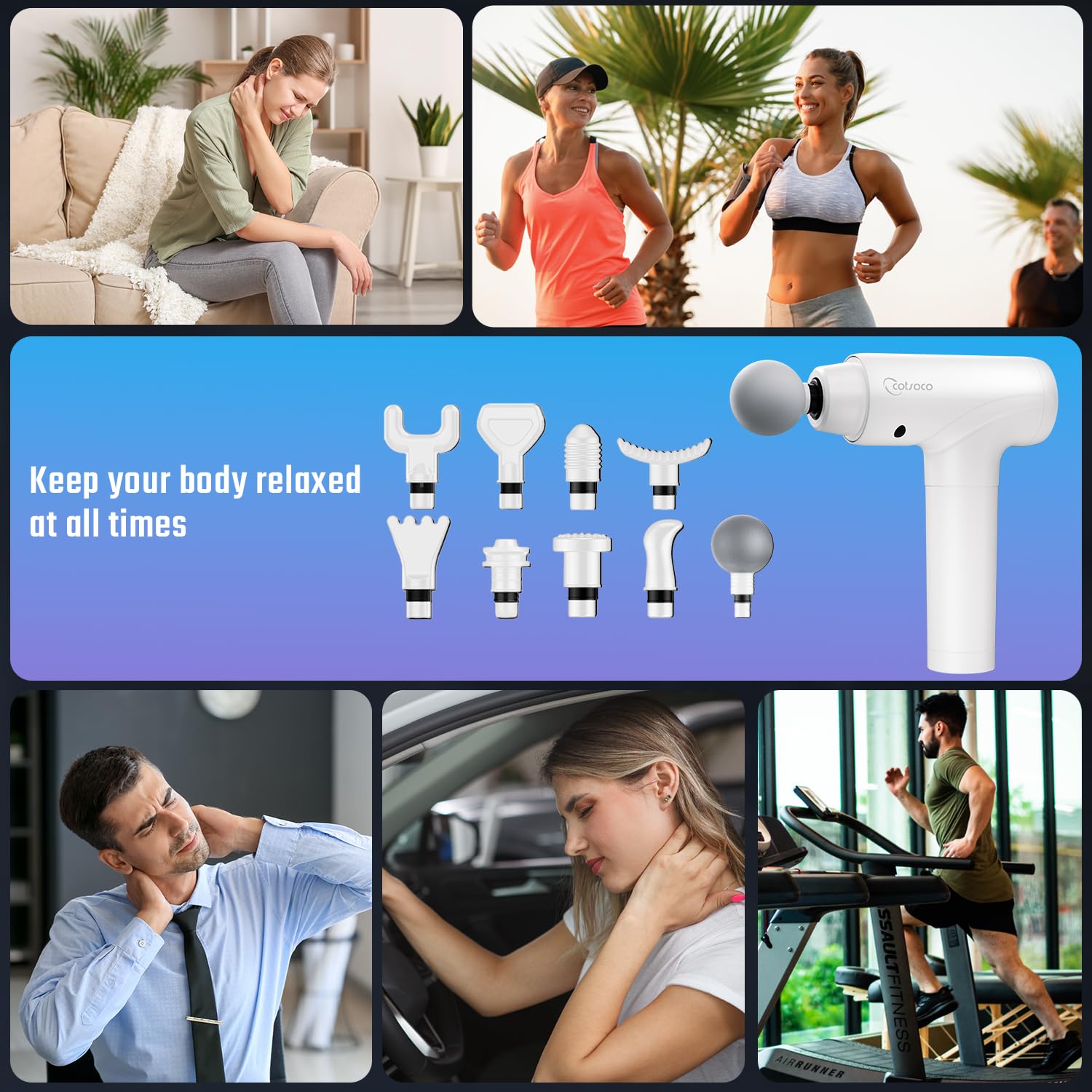 cotsoco Massage Gun Deep Tissue, Muscle Massage Gun Back Massager for Pain Relief, 20 Speeds Handheld Electric Massager Tool with Silent Brushless Motor, Suitable for Gym Office Home Travel-white