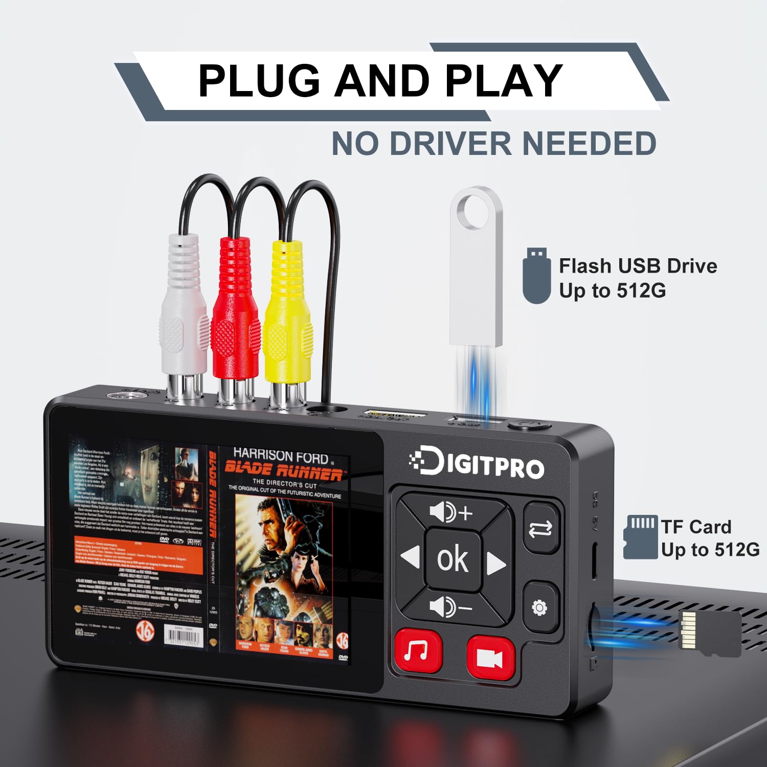 VHS to Digital Converter 2.0, HD Video to Digital Converter Recorder with Remote, Convert Record Analog Video Audio from VHS/VCR, DVR/DVD/Hi8/Mini DV Players/Camcorder to Digital(Players Needed)