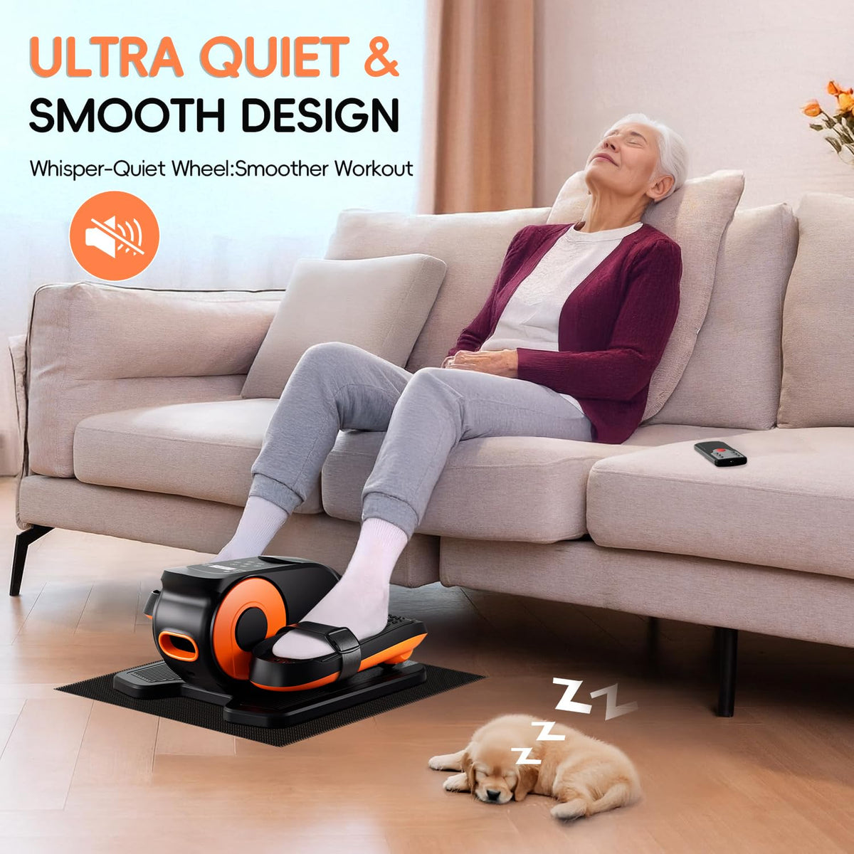 Mothers' Day Gifts from Daughter -Under Desk Elliptical Machine,Morelax Ellipse Leg Exerciser for Seniors,Quiet & Portable Mini Electric Seated Pedal Exerciser with Remote Control Without Battery & 12 Adjustable Speeds(Orange)