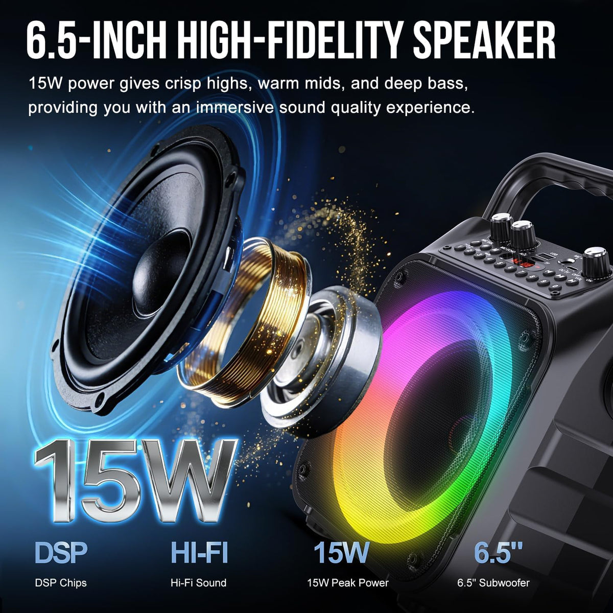 Karaoke Machine, Portable Bluetooth Speaker with 2 Wireless Mics for Adults & Kids with LED Lights, Bass/Treble Adjustment, PA System Supports USB/TF/FM/AUX/TWS for Party Home System Packages