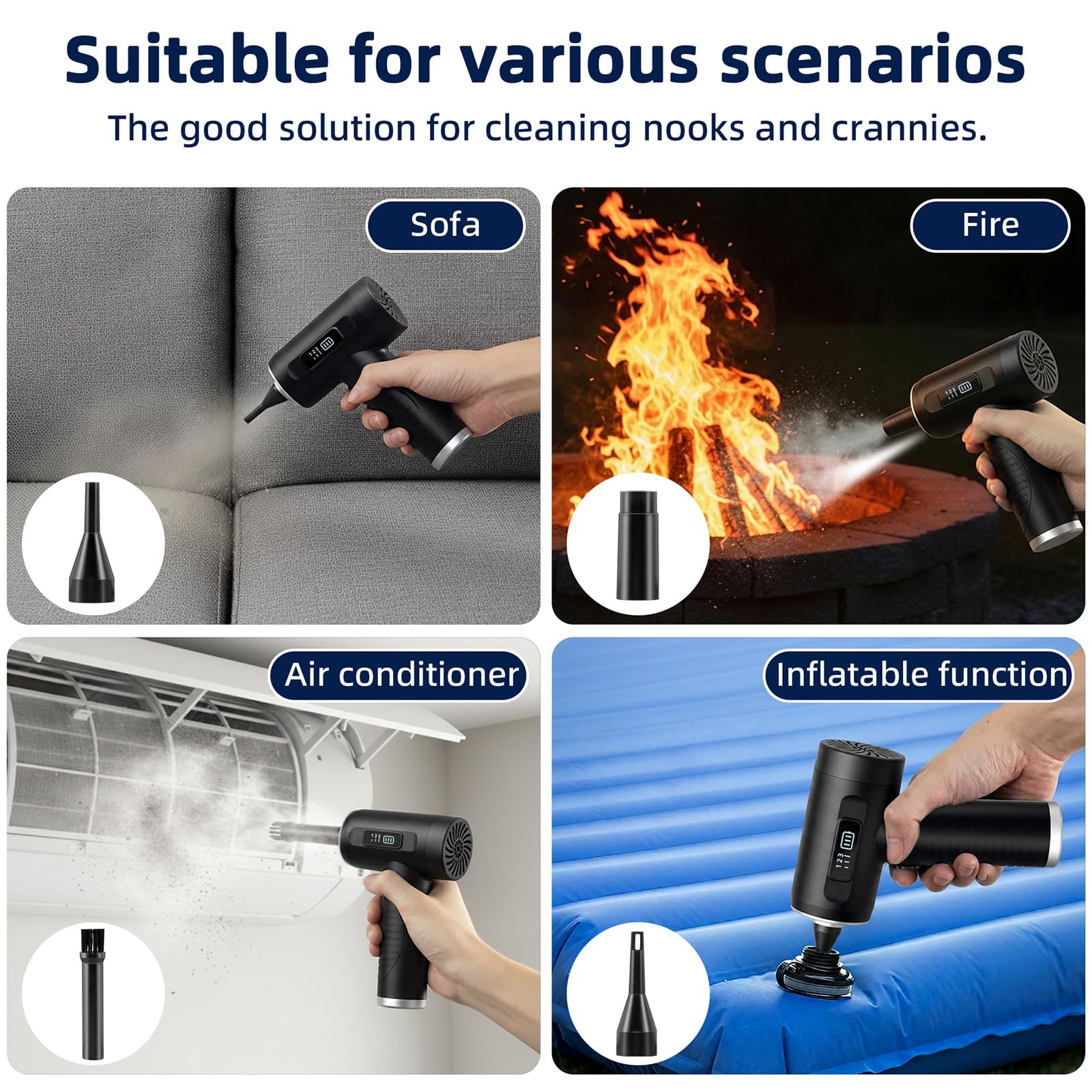 Compressed Air Duster, 100000RPM Super Power Electric Air Duster with LED Light, 3-Gear Adjustable Rechargeable Cordless Air Blower for Keyboard Car House Electric Devices Cleaning Outdoor