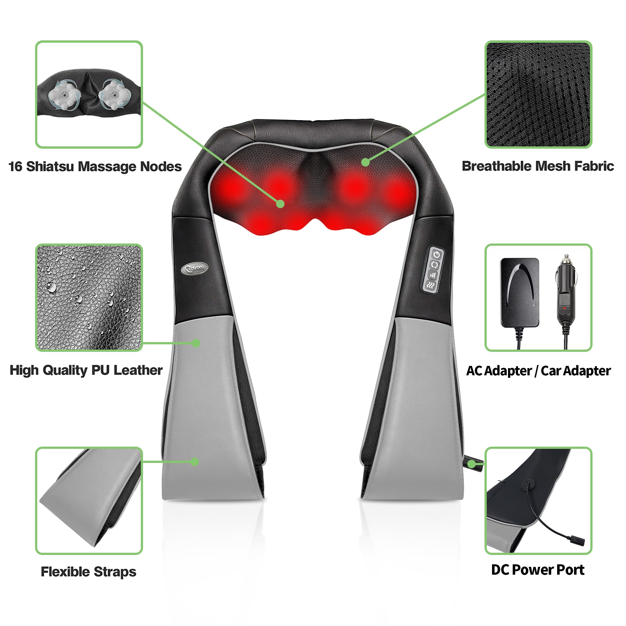 cotsoco Neck Massager, Shiatsu Neck and Back Massager with Heat for Pain Relief, Deep Tissue 3D Kneading Massage Pillow, Relaxation Gifts for Men and Women, Gifts for Dad, Elderly,Wife(Gray)