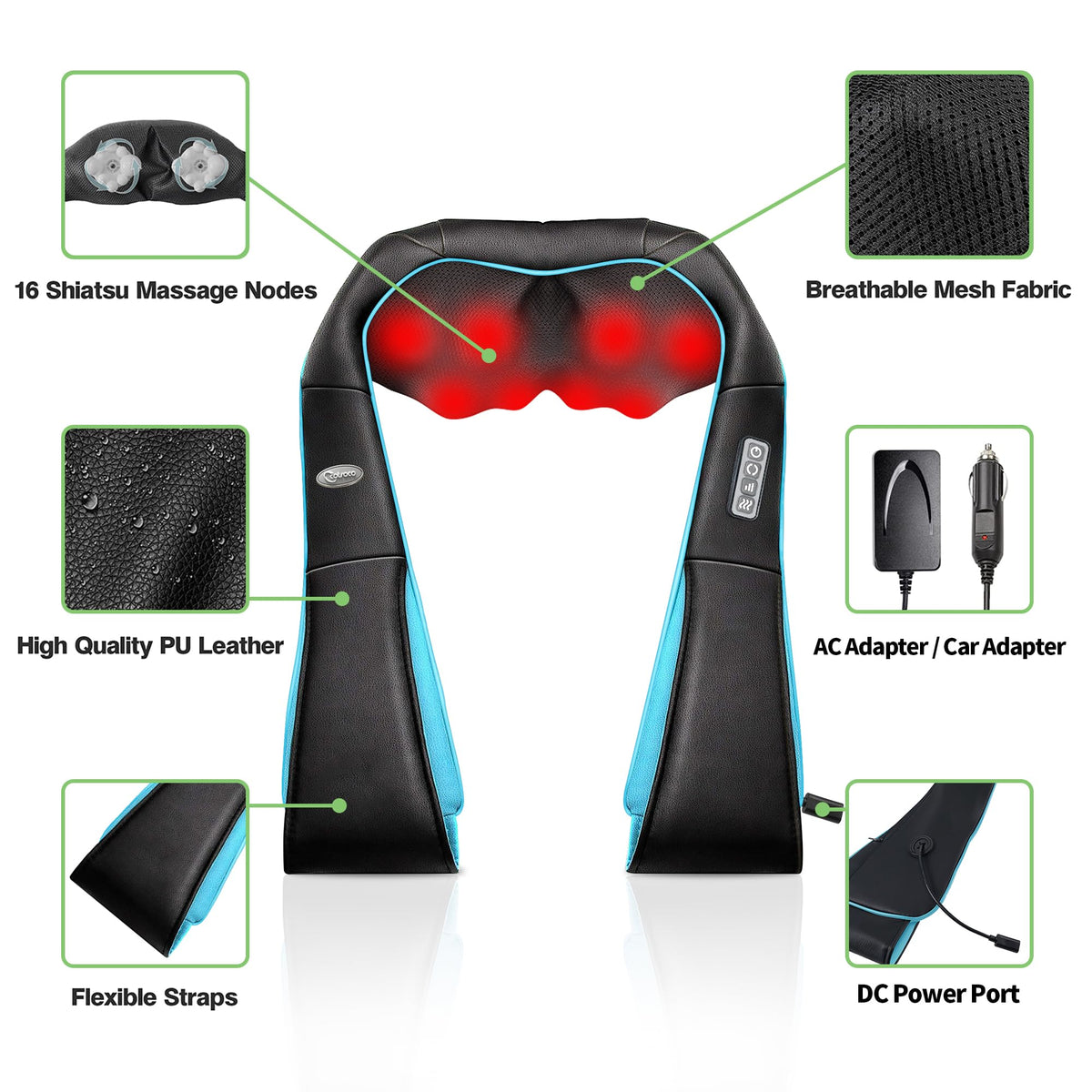 cotsoco Neck Massager, Shiatsu Neck and Back Massager with Heat for Pain Relief, Deep Tissue 3D Kneading Massage Pillow, Relaxation Gifts for Men and Women, Gifts for Dad, Elderly,Wife(Turquoise)