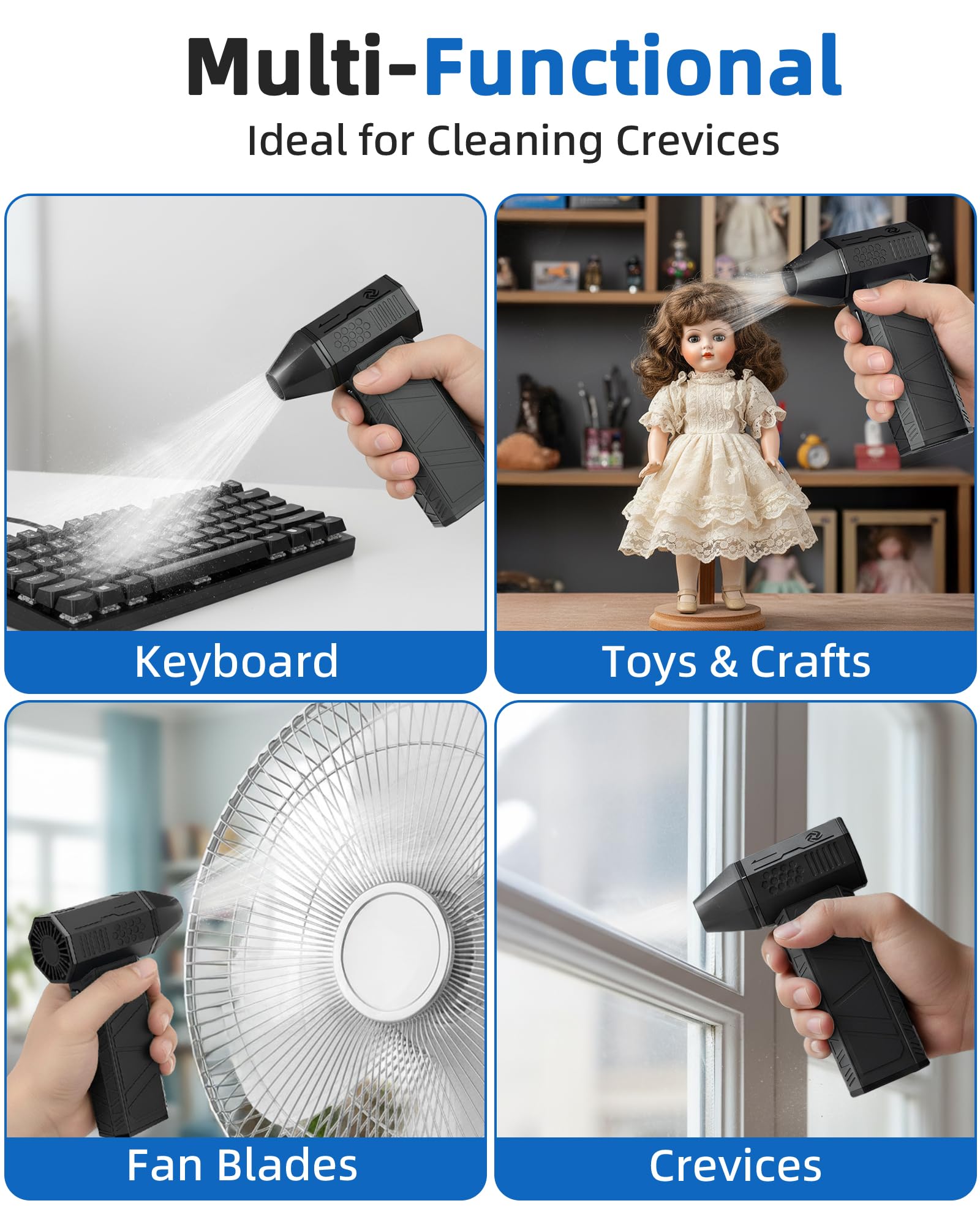 Compressed Air Duster - Electric Air Duster Super Power 130000RPM, 3-Gear Adjustable Mini Duster Blower with Fast Charging, Air Duster Rechargeable for Computer, Keyboard Cleaner, House, Outdoor, Car