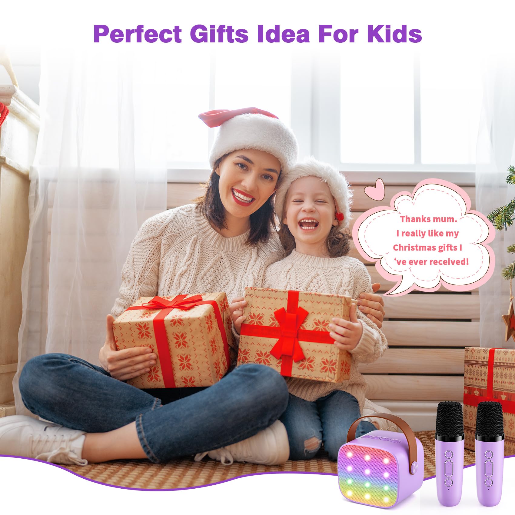 Mini Karaoke Machine with 2 Wireless Microphones, 2026 TOP Kids Portable Bluetooth Karaoke Machine for 3, 4, 5, 6, 7, 8, 9,10,11,12+Year Old, Christmas Birthday Gifts for Girls Boys Adults Home Party-purple