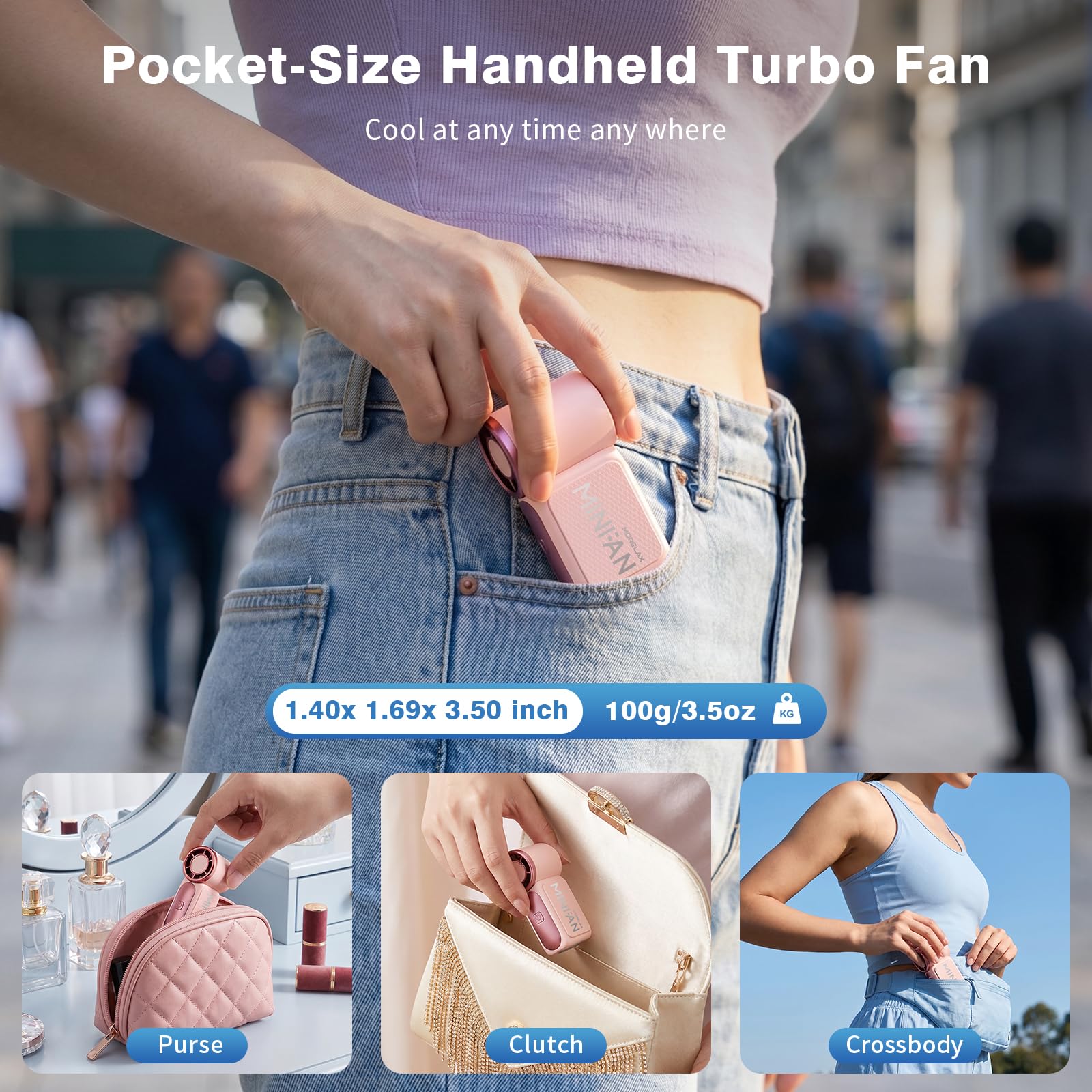 Portable Handheld Mini Fan, Mini Portable Fan with 6 Speeds, 16920 RPM Turbo High Speed Airflow, USB Rechargeable Small Personal Fan with LED Display, Pocket Hand Fan for Travel Makeup Outdoor Office