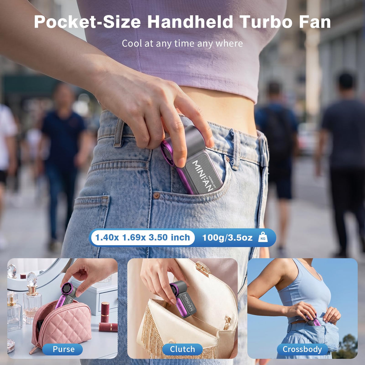 Portable Handheld Mini Fan, Mini Portable Fan with 6 Speeds, 16920 RPM Turbo High Speed Airflow, USB Rechargeable Small Personal Fan with LED Display, Pocket Hand Fan for Travel Makeup Outdoor Office