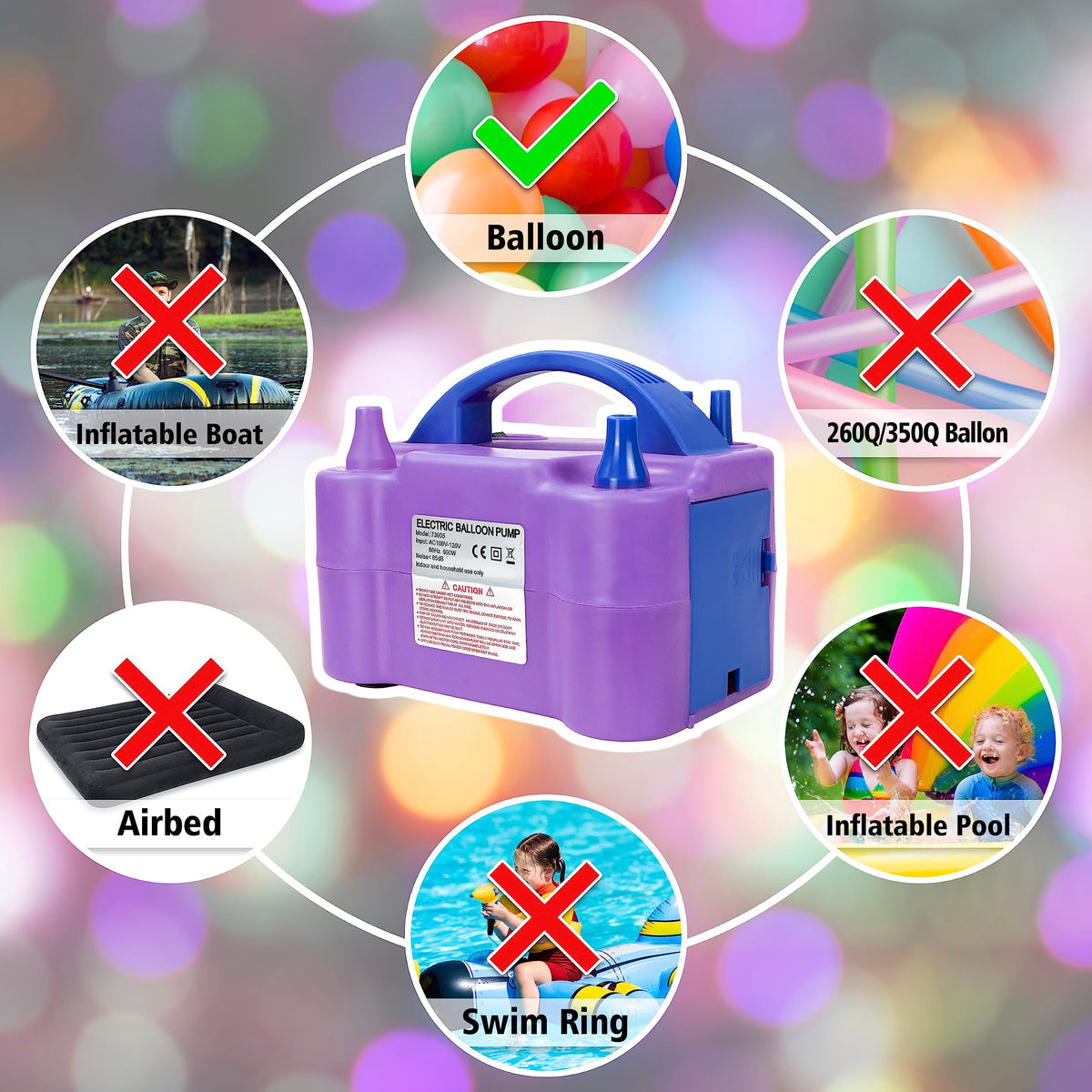 Electric Balloon Pump, Dual Nozzle Balloon Air Inflator -Purple