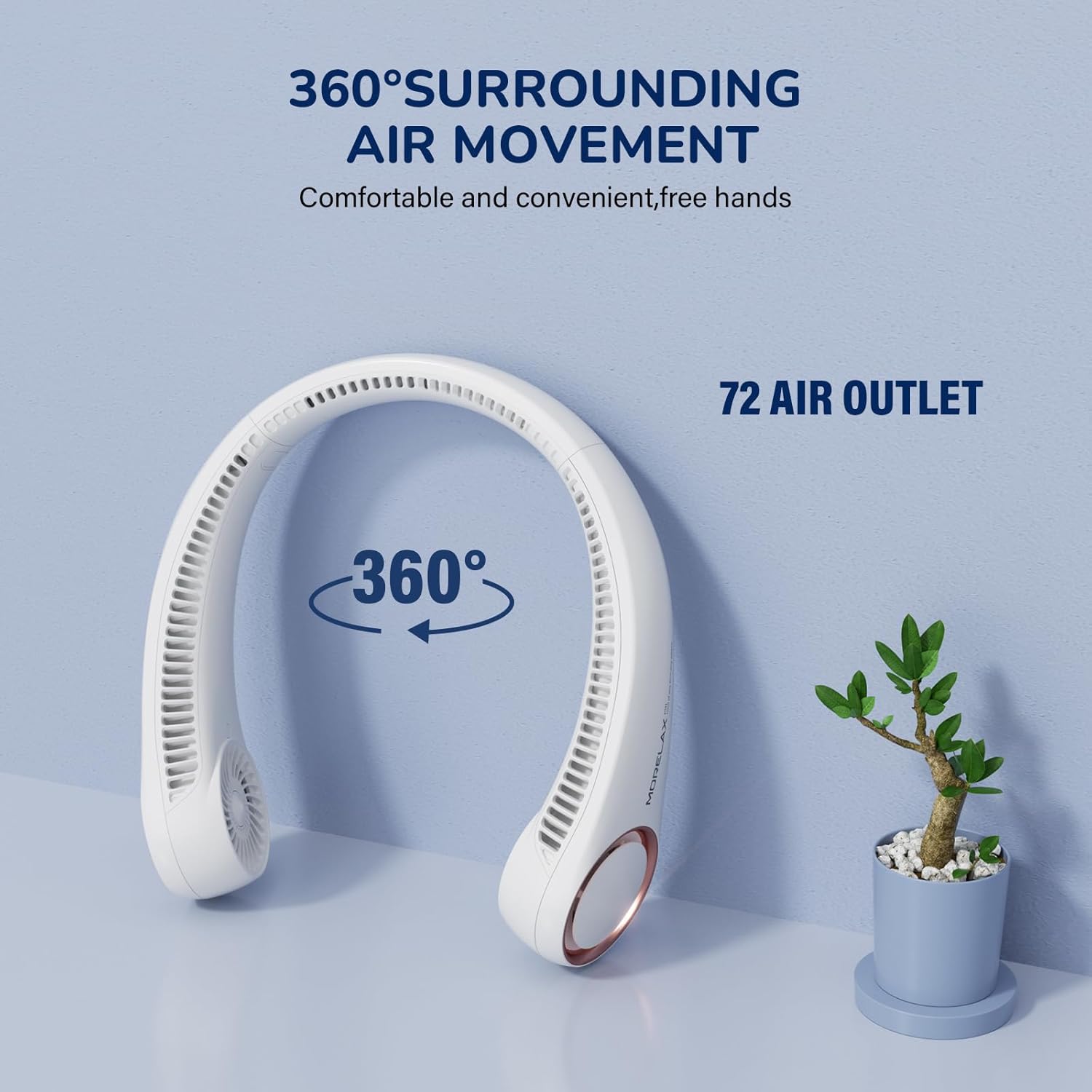 Morelax Neck Fan, Portable Neck Fan,Hands Free Bladeless Mini Fan with 360°Cooling Airflow, 3 Speeds Adjustable,Ultra Quiet Wearable, Suitable for Indoor Outdoor Travel Sports (White)