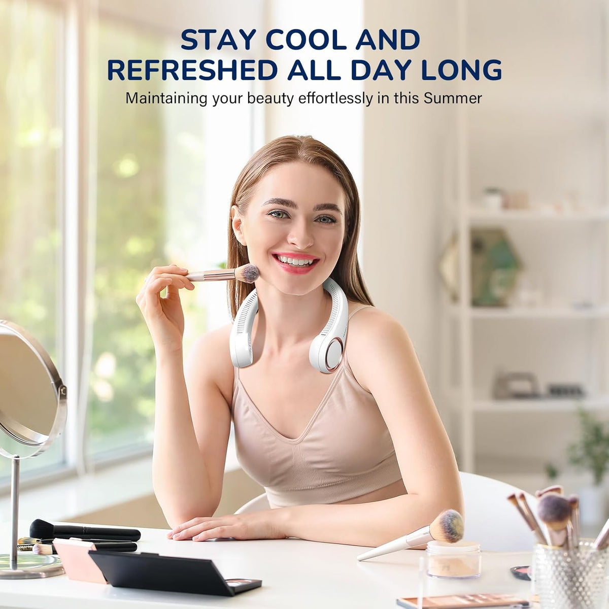 Morelax Neck Fan, Portable Neck Fan,Hands Free Bladeless Mini Fan with 360°Cooling Airflow, 3 Speeds Adjustable,Ultra Quiet Wearable, Suitable for Indoor Outdoor Travel Sports (White)