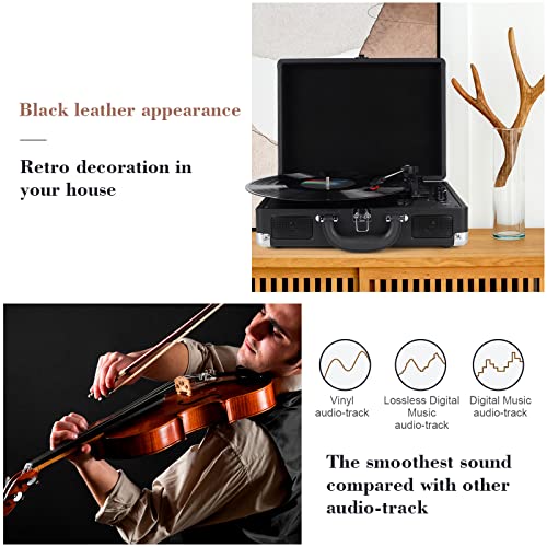 Vinyl Bluetooth Record Player, 3-Speed ,Suitcase with Speakers, RCA Out/AUX IN(black)